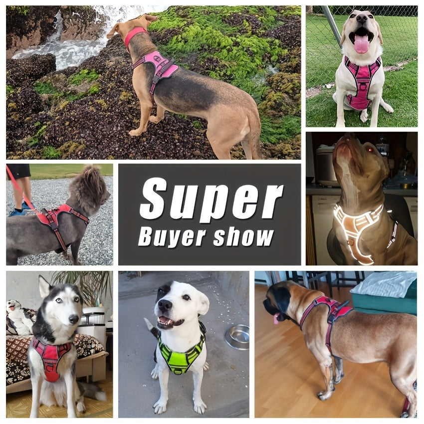 6-in-1 No-Pull Dog Harness & Leash Set Adjustable Reflective - Oxford Vest with 2 Leash Clips & Control Handle for Small Medium Large Dogs XS-XL, No Choke, Black Green Blue Purple Red