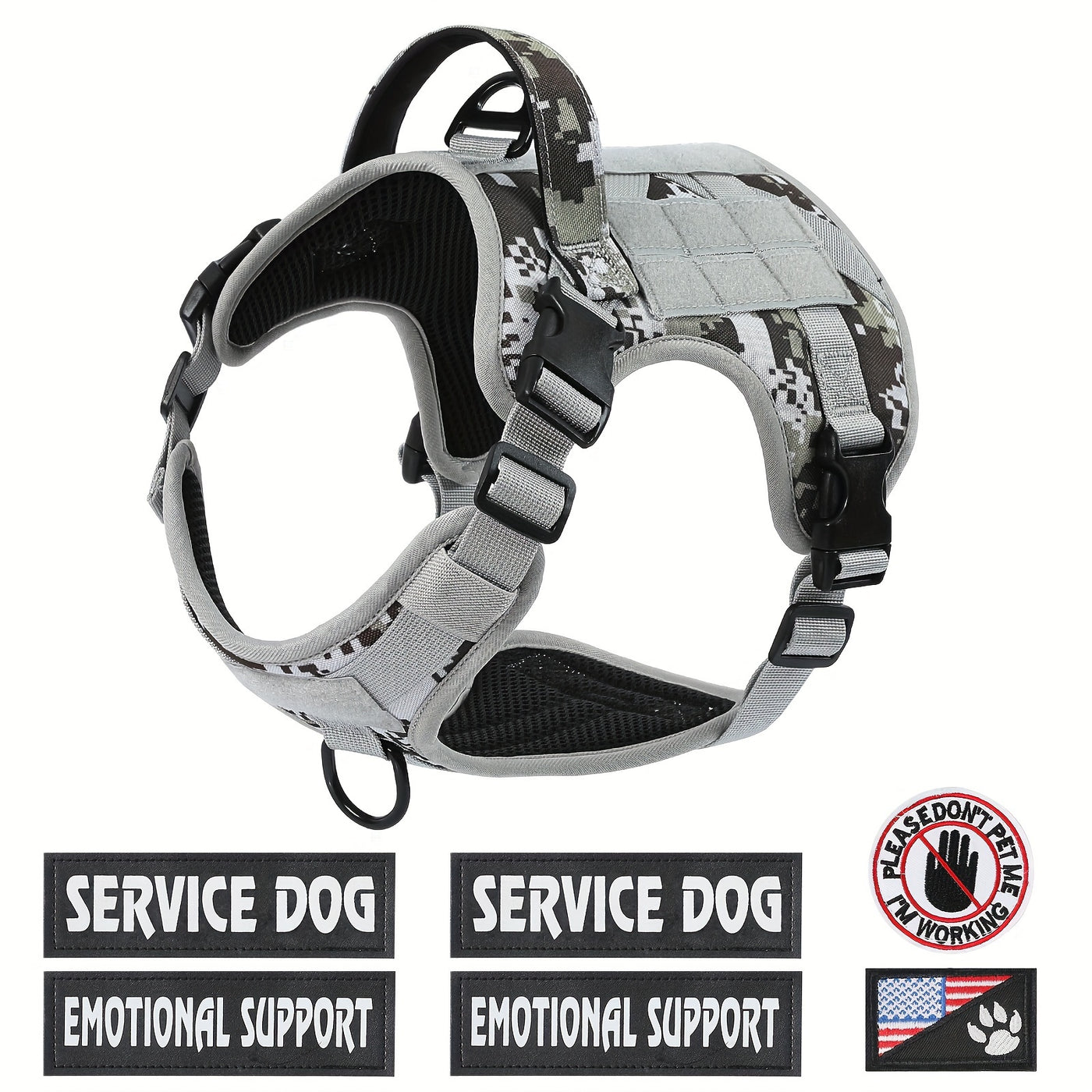 Tactical Dog Harness Chest Vest with MOLLE Panels, Handle & Leash Clip – Heavy Duty Adjustable Military-Style Pet Harness for Medium Large Dogs Walking Training Outdoor Adventures