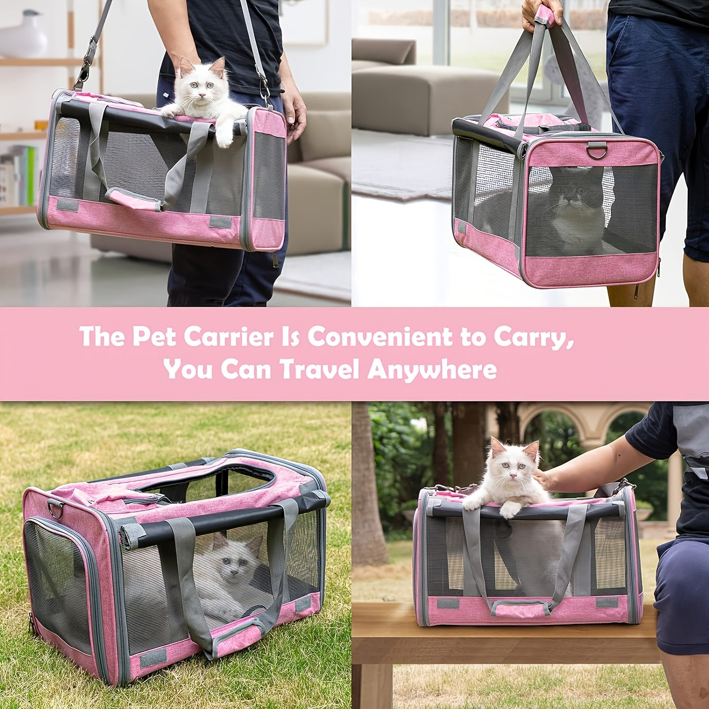 Airline Approved Soft-Sided Pet Carrier for Large Medium Cats & Small Dogs – Breathable Collapsible Travel Bag, Multiple Colors, Optional Combo with Bowls & Pet Glove