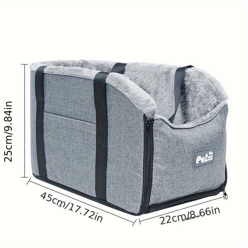 Pet Car Seat Booster for Small Medium Dogs & Cats – Portable Travel Bag with Secure Buckle Closure, Elevated View Polyester Dog Car Seat Grey