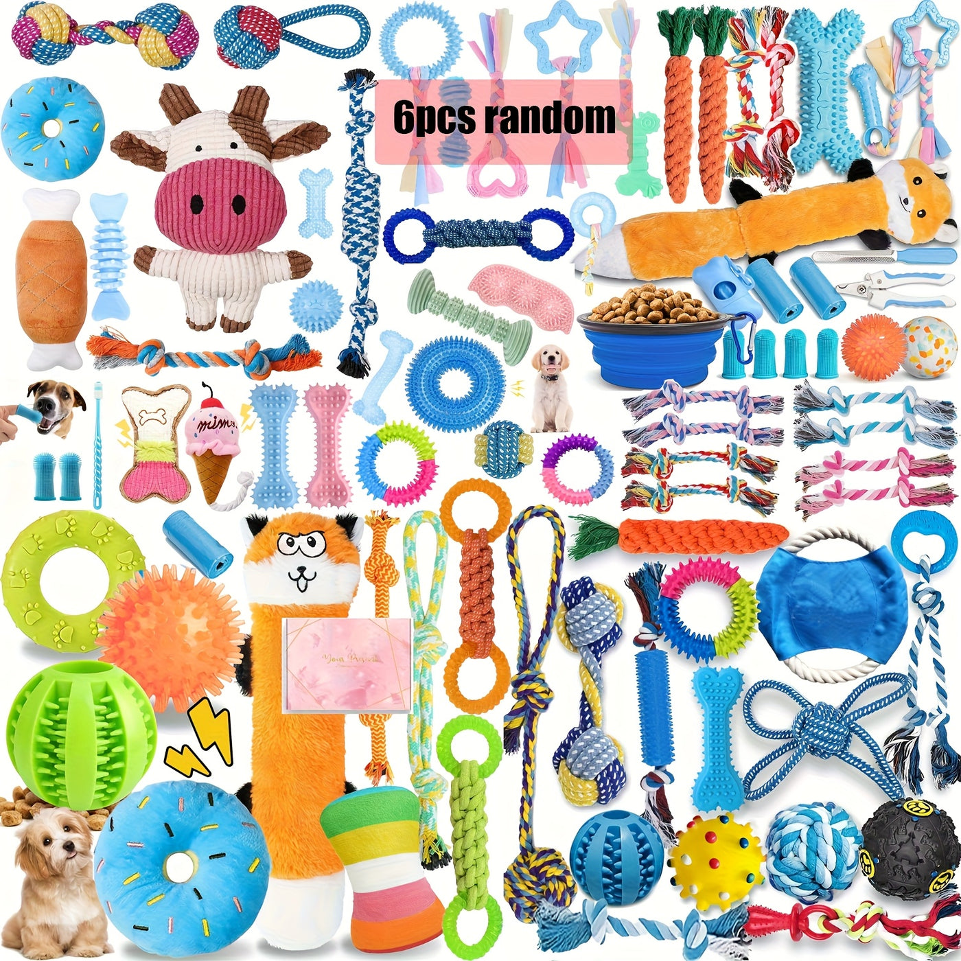 Puppy Chew Toy Set with Squeaky Balls Tug of War & Rope Toys - Teeth Cleaning Dog Toy Pack for Puppies & Small Dogs 6/12/19 Piece