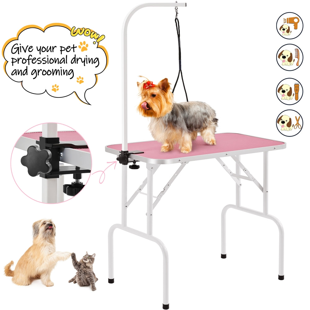 Foldable Pet Grooming Table with Height-Adjustable Arm – Non-Slip Waterproof Surface, Folding Legs for Easy Storage, Home & Professional Dog Cat Grooming Station