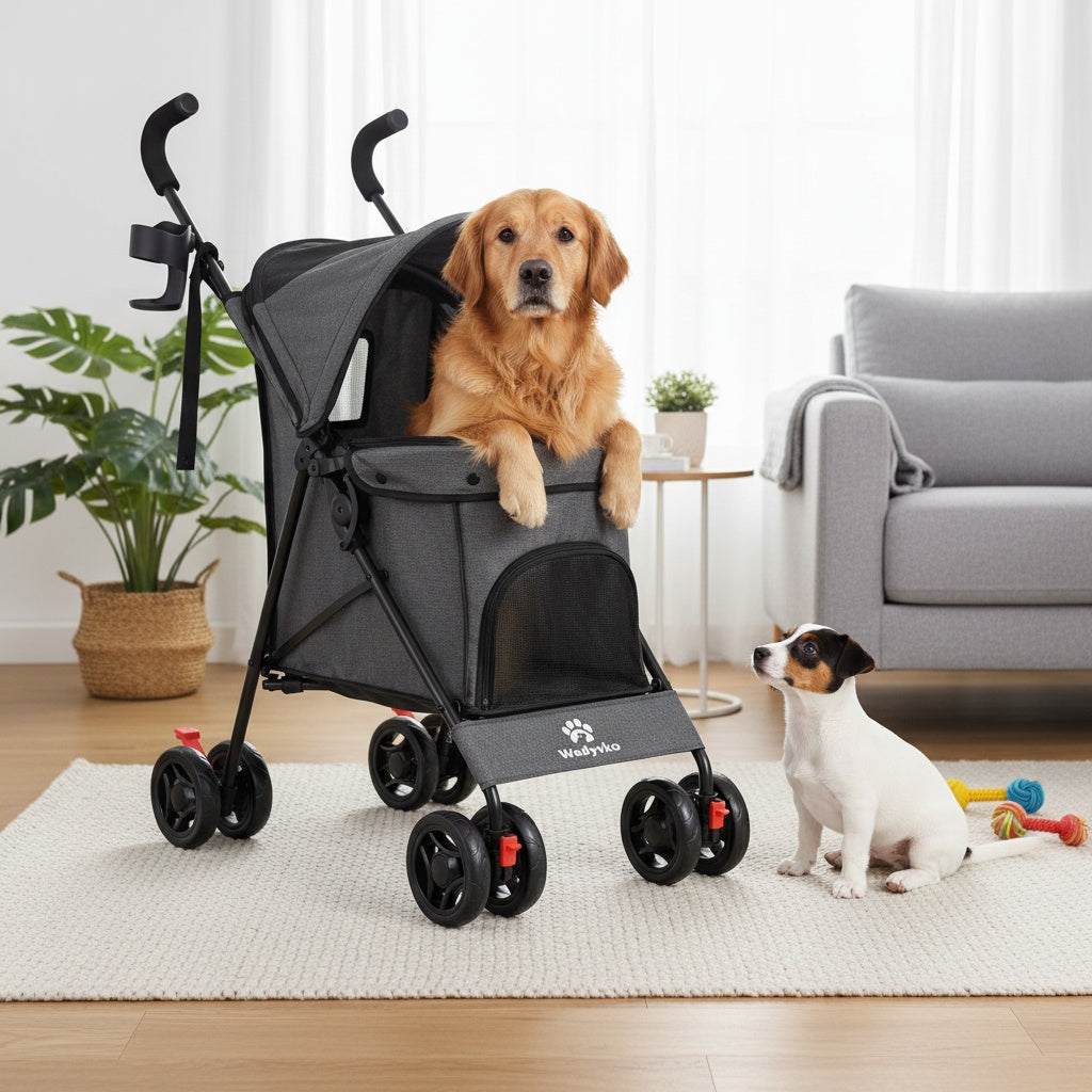 Travel Portable Pet Stroller Up to 33 Lbs – Foldable Dog & Cat Stroller for Small Puppies, Outdoor Walks & Trips | Black, Dark Green, Teal Blue, Light Pink