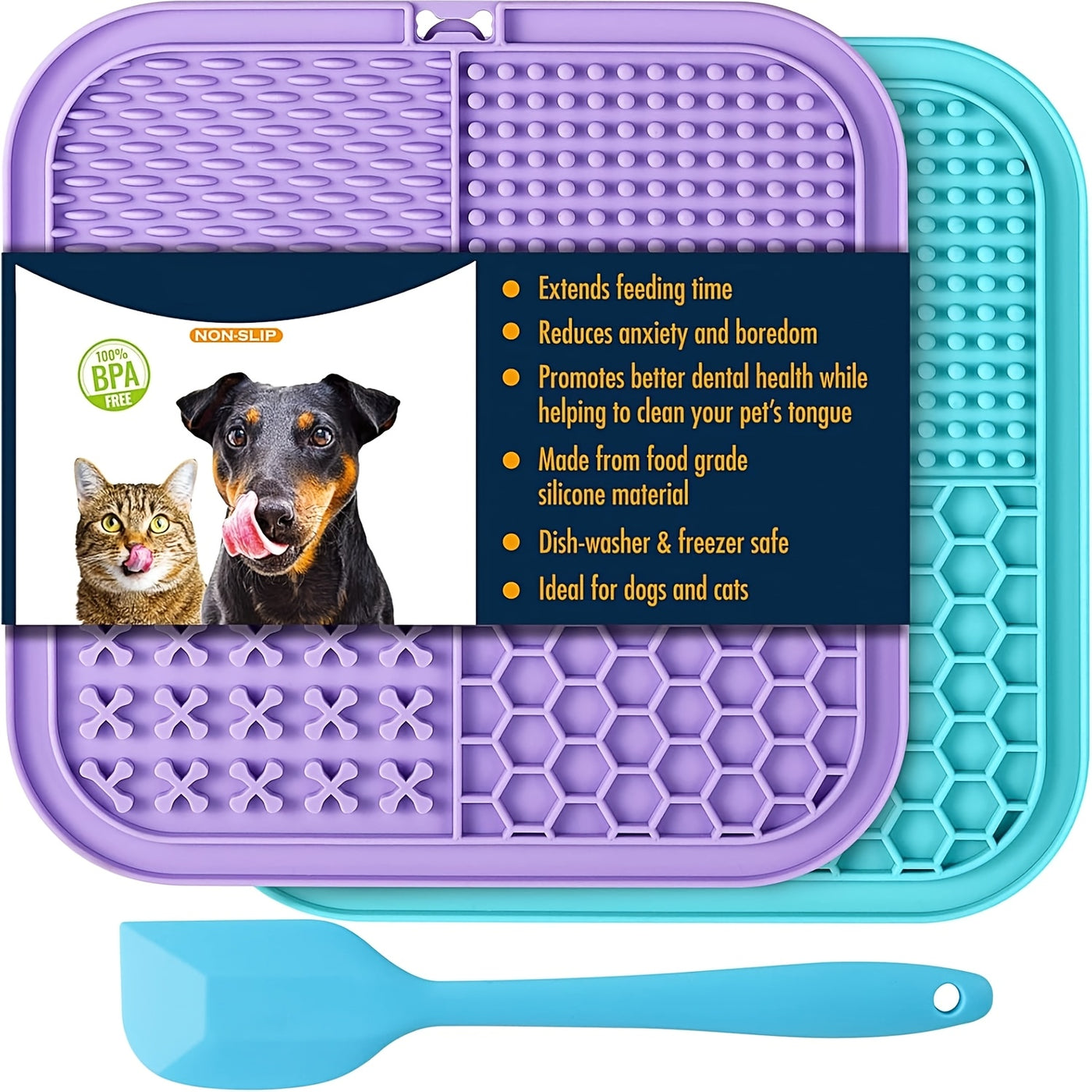 Licking Mat for Dogs & Cats with Suction Cup - Slow Feeder Boredom Buster for Bathing Grooming Anxiety Relief 1/2/4 Pack