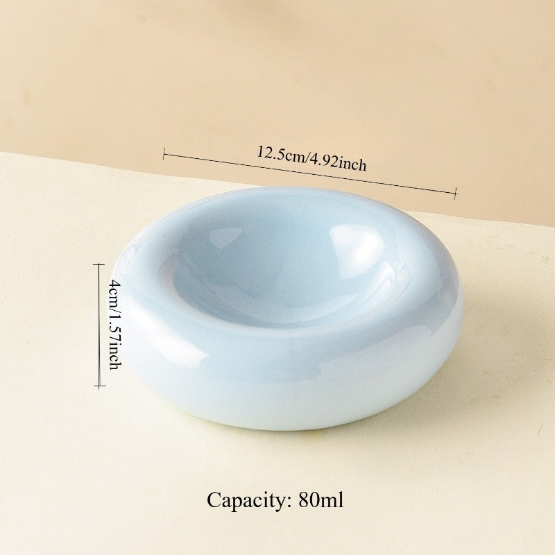 Donut Shaped Ceramic Cat Bowl Wide Opening – Anti-Tip Minimalist Pet Food & Water Dish with Stable Base, 4.92 Inch, 8 Colors