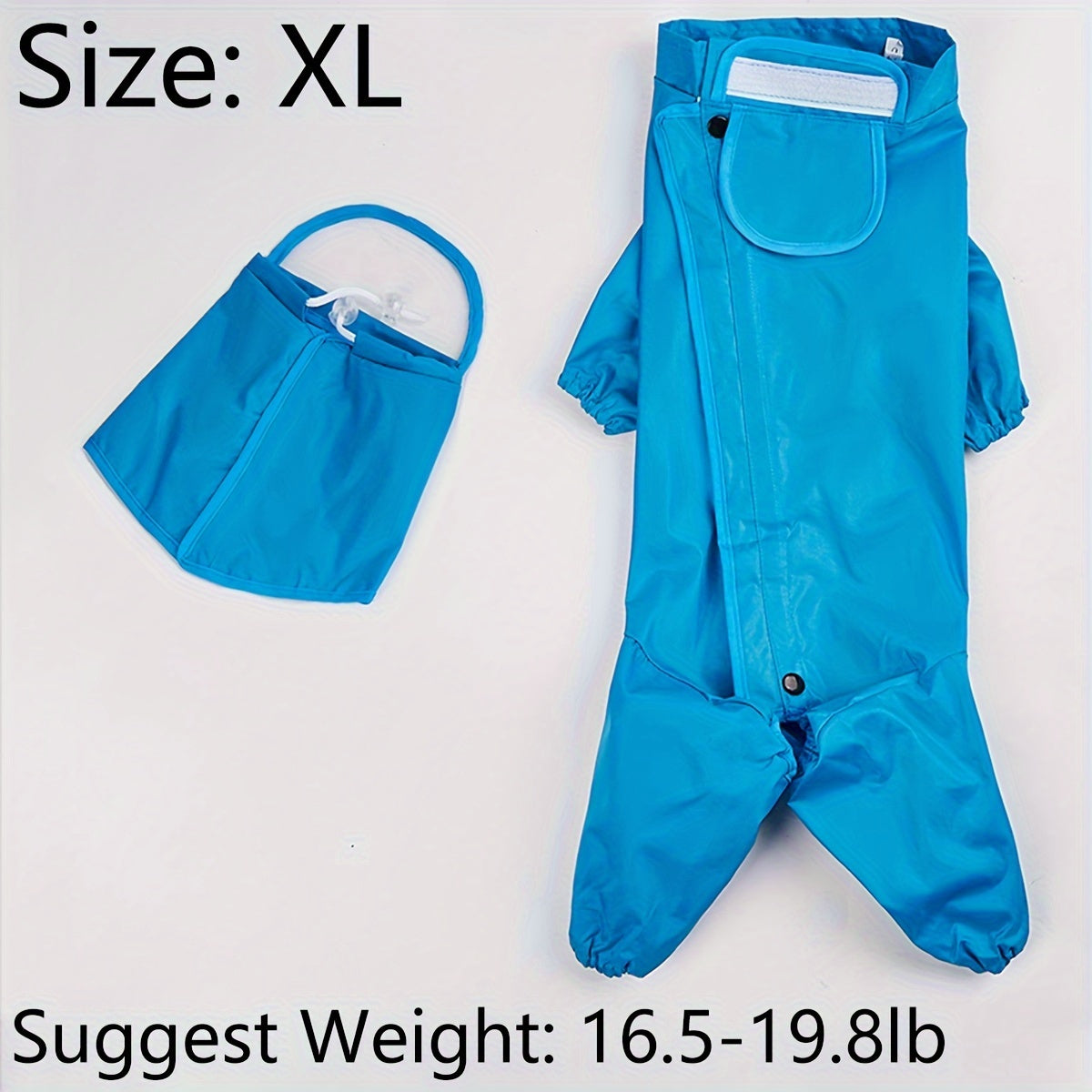 Dog Raincoat Full Body Coverage with Hood & Footies – Waterproof Polyester Rain Jacket for All Breeds, Hook-and-Loop Closure, Ideal for Small to Large Dogs, Blue