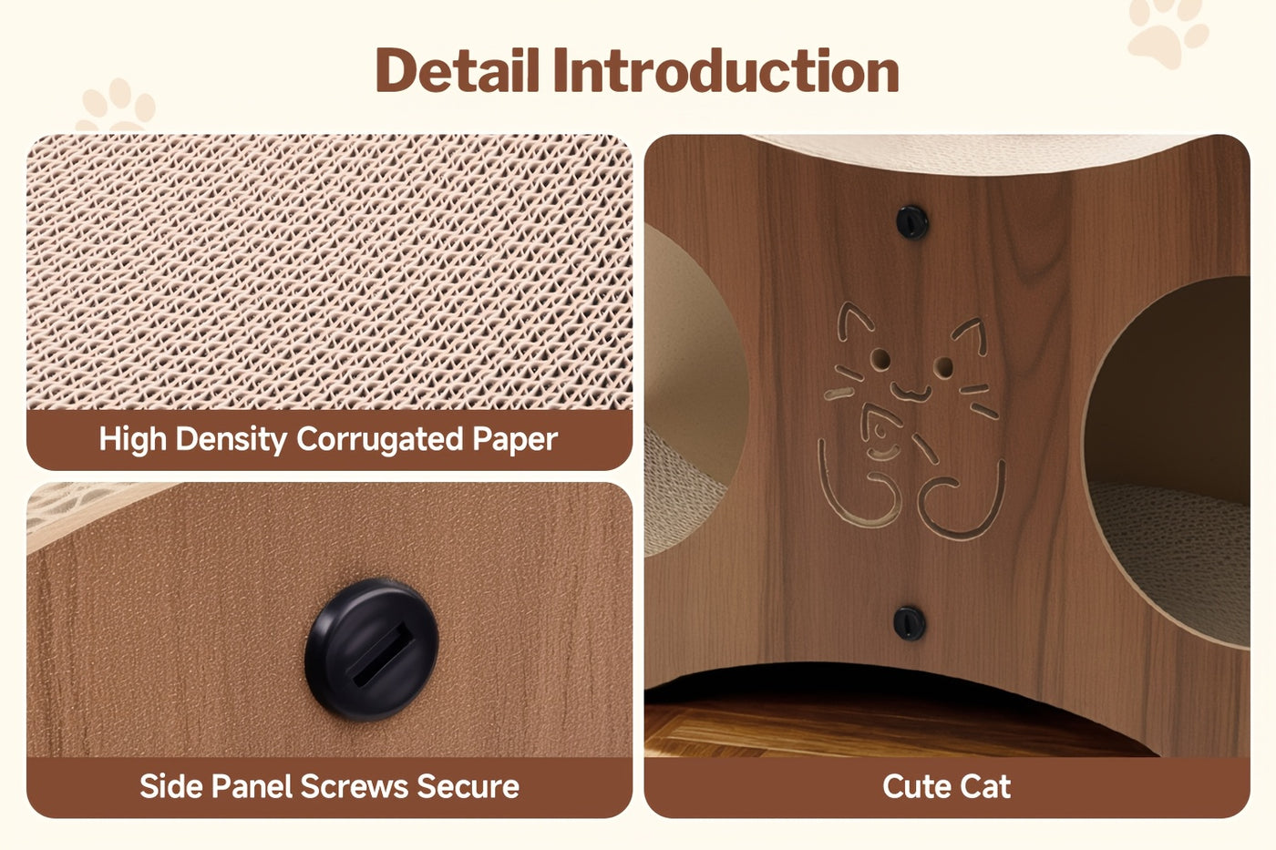 Cat Scratching Post with Integrated Woven Bed & Cat Toy - Sturdy Wood Base 4-Season Scratch Pad for Indoor Cats, Lounging & Play, Oak or Walnut Color