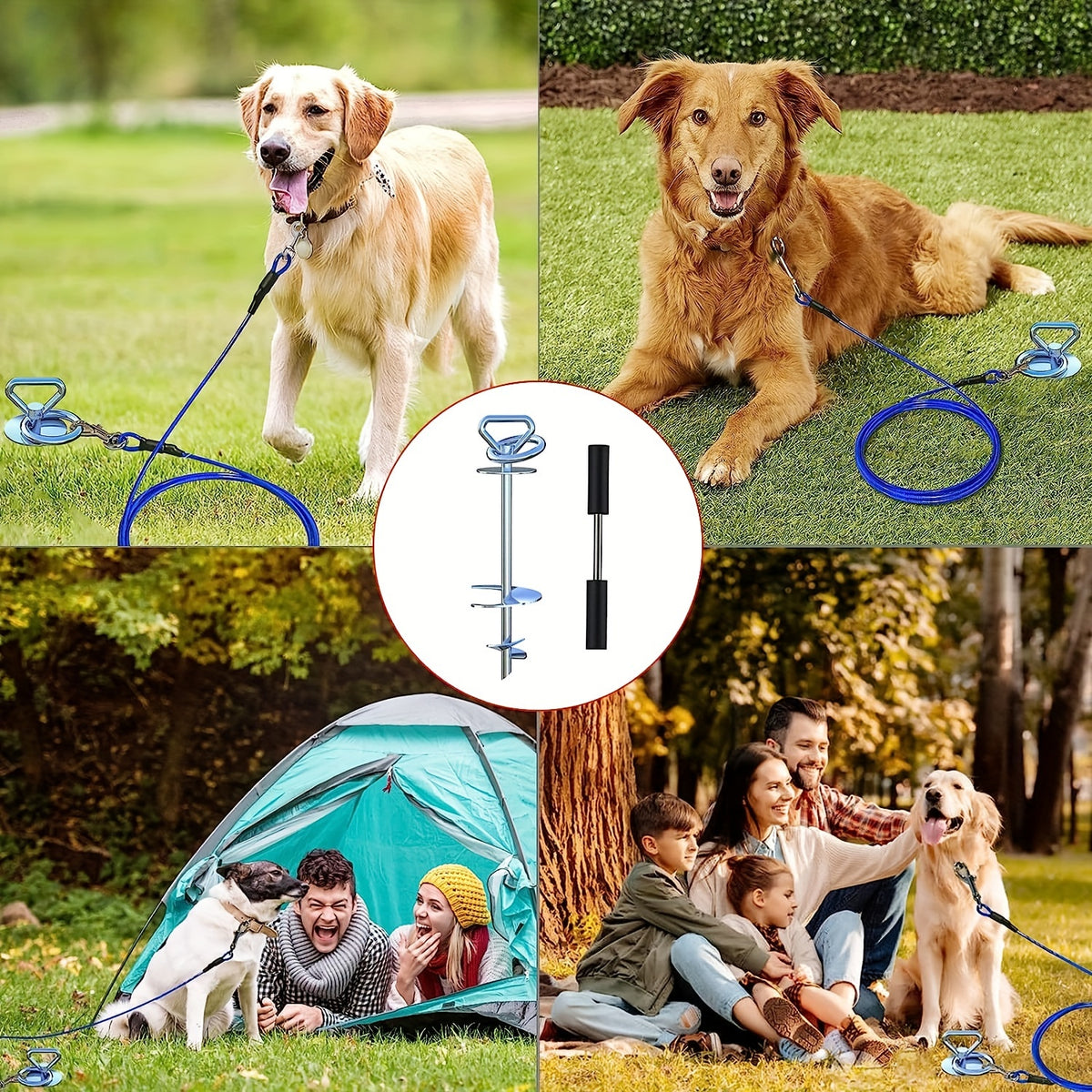 304 Stainless Steel Dog Tie-Out Stake with 360° Swivel – Heavy Duty Ground Anchor for Dogs Up to 200 lbs, Anti-Rust Spiral Stake for Camping, Beach & Yard