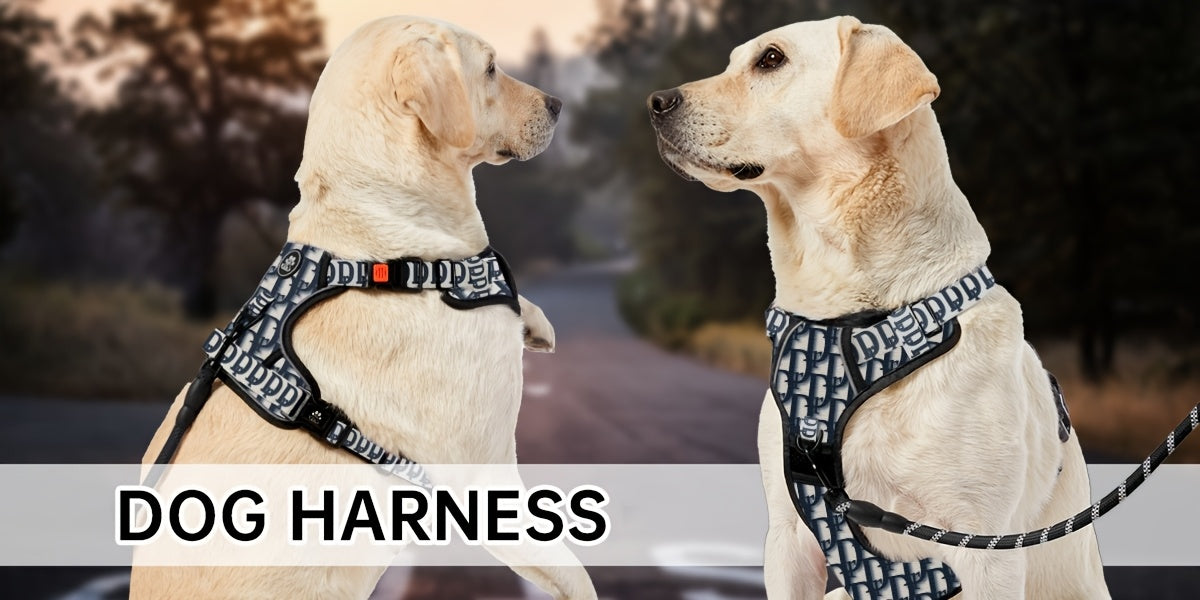 Complete Dog Walking Set – No-Pull Harness + Collar + Leash + Retractable Seatbelt + Storage Strap, Fully Reflective Breathable Vest with Handle for Small & Large Dogs, Sizes XS-XL