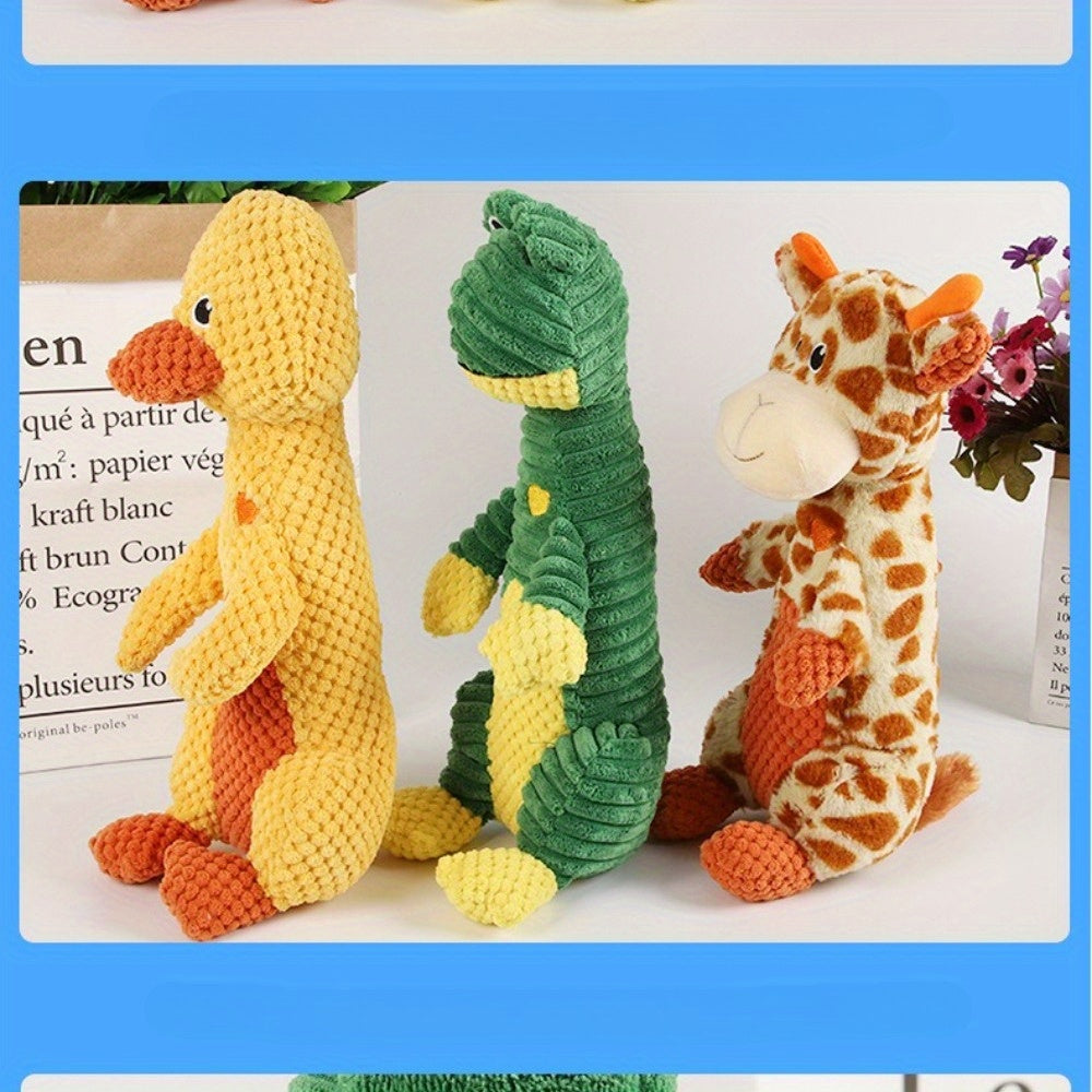 Sweetheart Squeaky Plush Dog Toy – Cute Animal Print Chew & Tug Toy for Aggressive Chewers, Interactive Dog Toy for All Breeds, Duck Deer Frog Styles