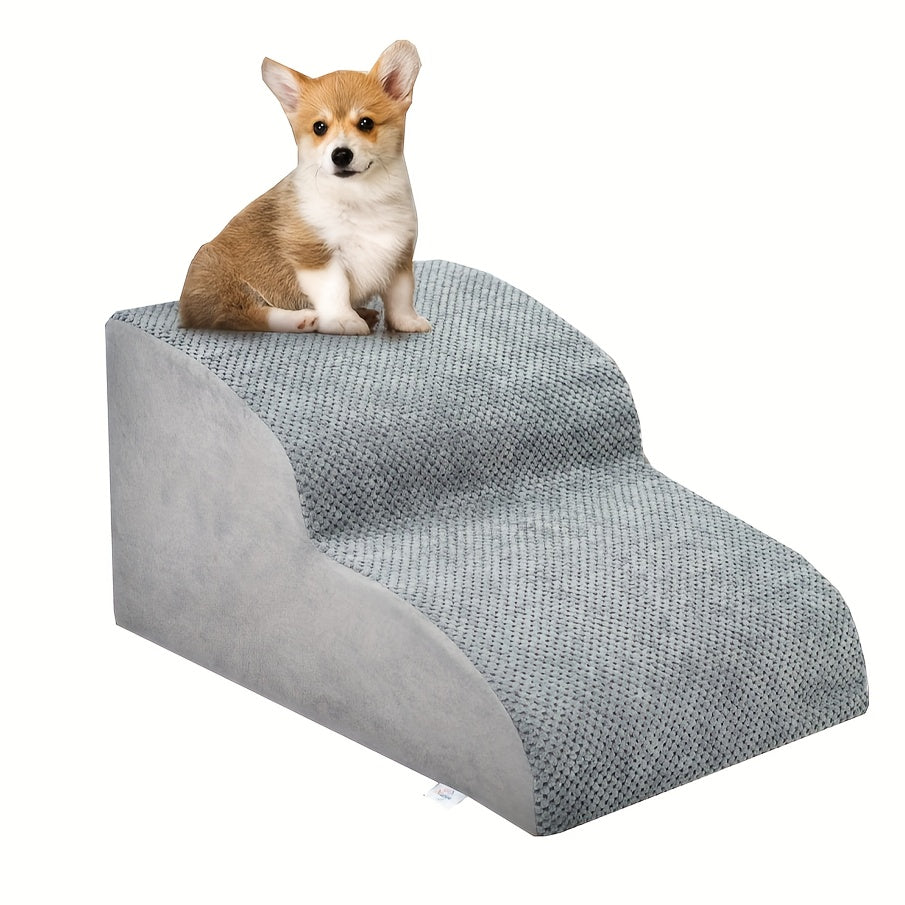 Dog Stairs for Small Dogs - Extra Wide High Density Foam Pet Steps with Non-Slip Bottom, Soft Cushioned Ramp for High Beds Couch Sofa, 2/3/4 Steps for Elderly & Injured Dogs