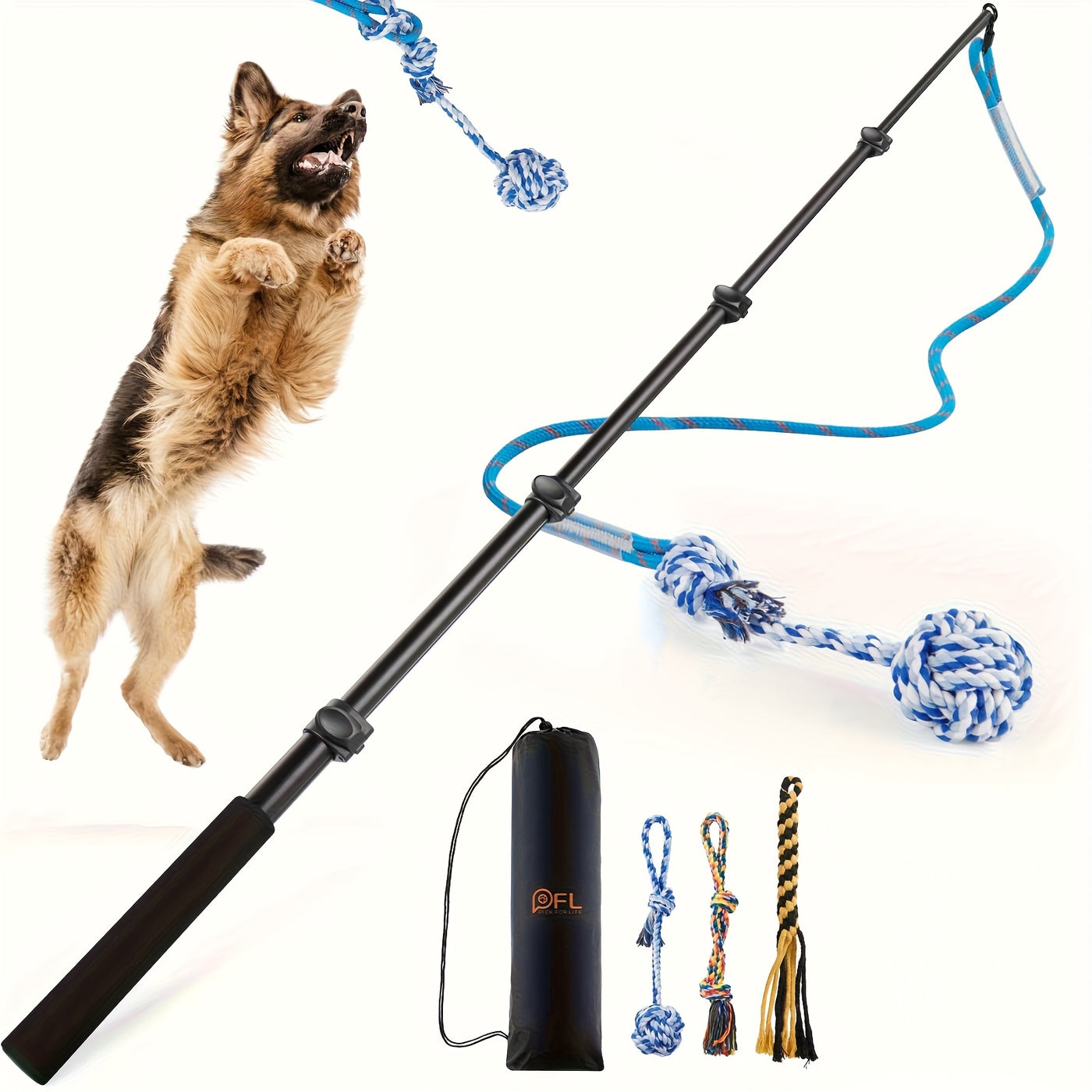 Dog Flirt Pole Telescopic Training Stick with Detachable Lure - Interactive Exercise Toy for Small Medium Large Dogs Agility Training