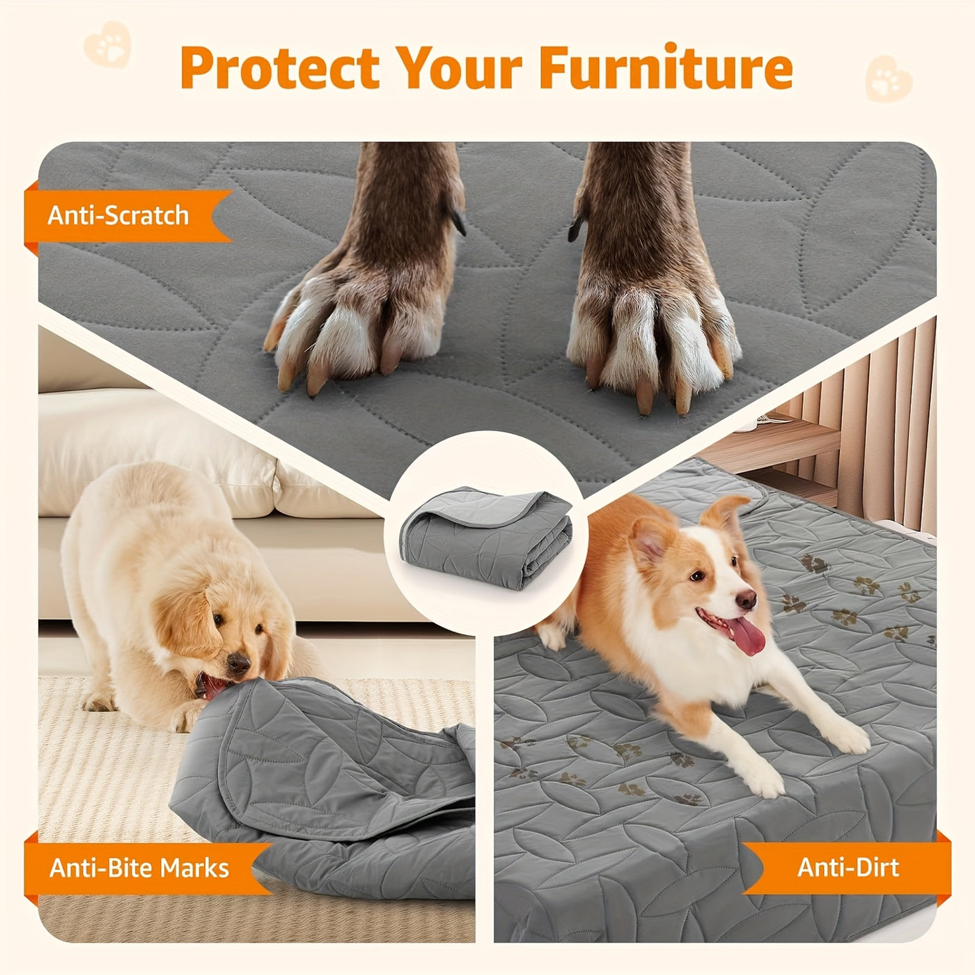 Reversible Dog Blanket Waterproof Washable Pet Blanket Furniture Protector for Couch Sofa Bed Car – Soft Cozy Cover for Large Dogs Puppies 54x82 Inch