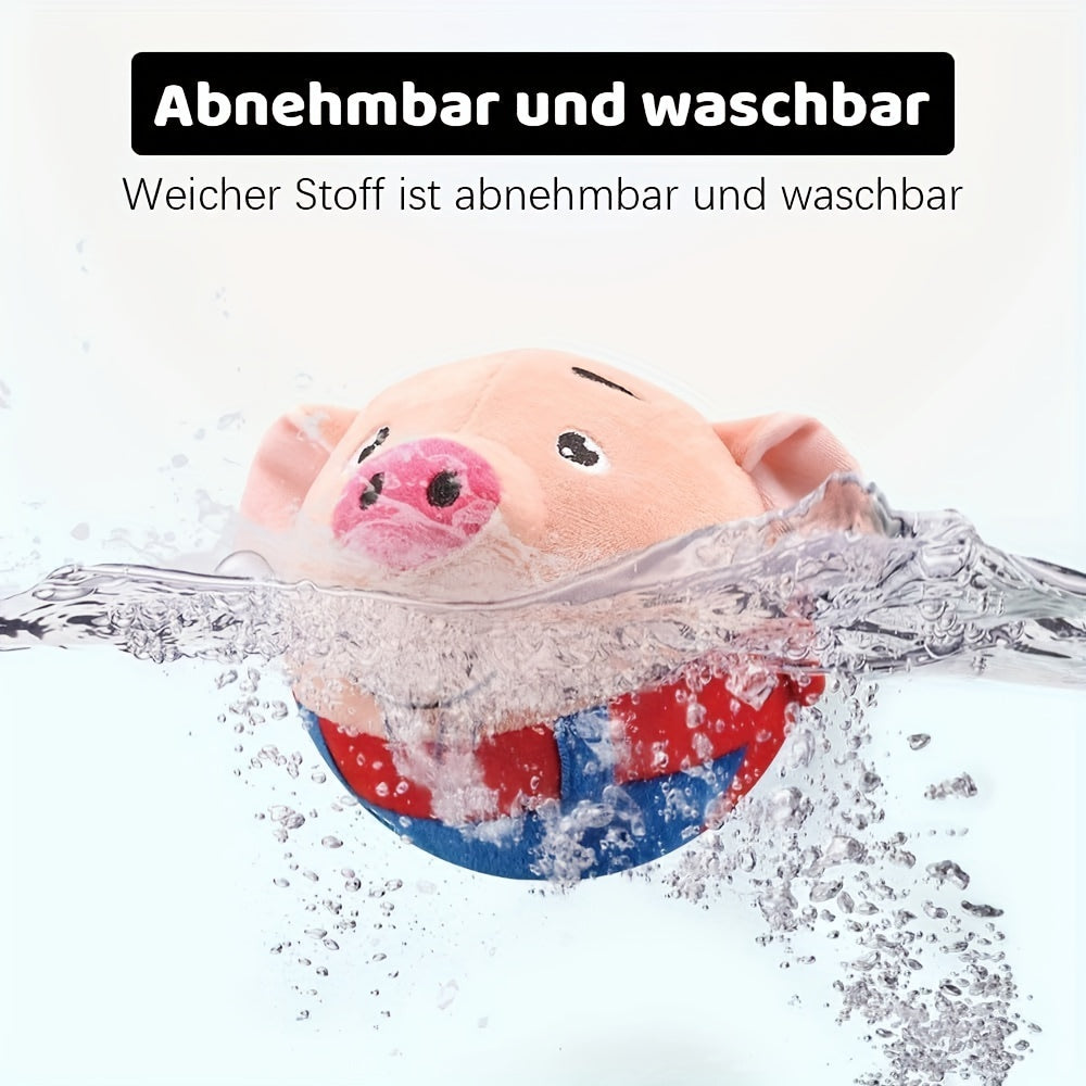 Electric Cartoon Pig Dog Toy – USB Rechargeable Auto Rolling Squeaky Vibrating Interactive Dog Toy Ball, Washable Electronic Pet Toy for Active Dogs, Blue & Red