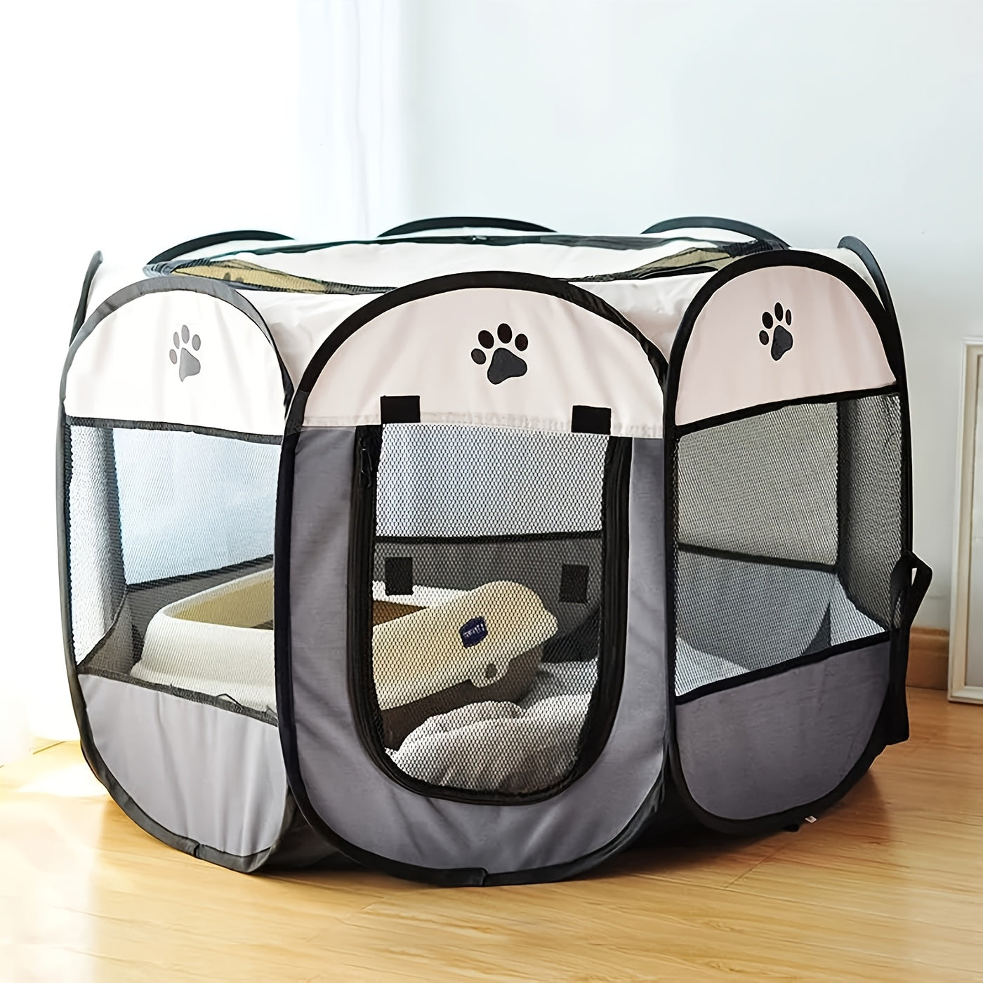 Foldable Octagonal Pet Enclosure Tent – Oxford Scratch-Resistant Dog & Cat Kennel, Playpen & Maternity Room for Indoor Use