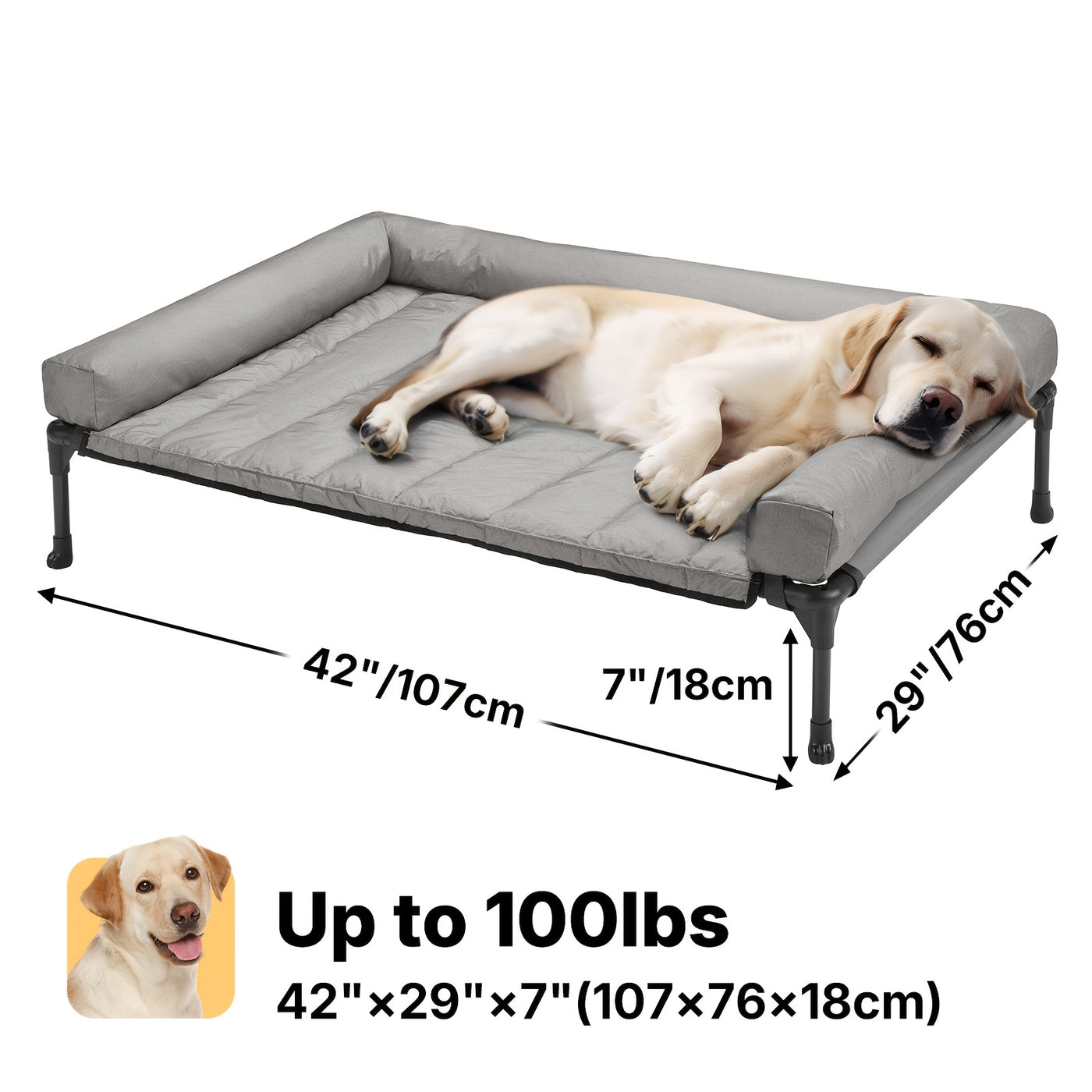 Elevated Cooling Dog Bed with Removable Pillow-Top Bolster Mat - Raised Dog Cot, Breathable Mesh, No-Slip Feet, Steel Frame, Indoor & Outdoor, 4 Sizes, 5 Colors