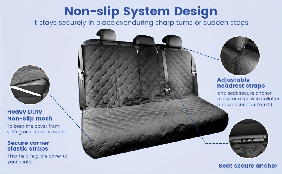 Car Back Seat Cover 60/40 Split Bench for Dogs & Kids – Waterproof Non-Slip 900D Seat Protector for Cars Trucks SUVs, Full Size 60" Black