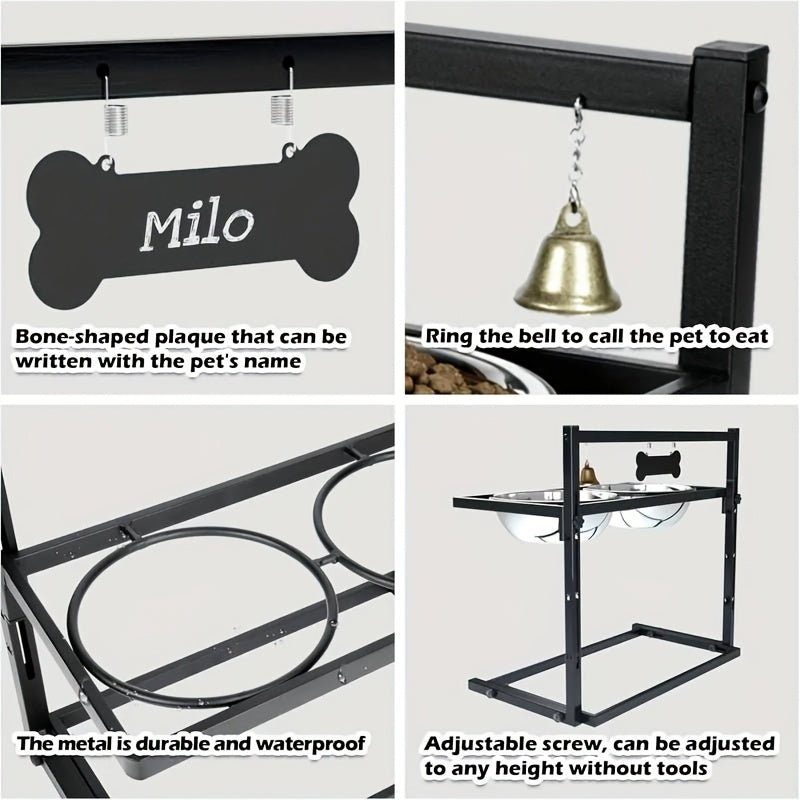 Adjustable Elevated Dog Bowl Stand with 2 Stainless Steel Bowls - Raised Feeder for Large & Medium Dogs, Height Adjustable Metal Dog Food Water Bowl Set