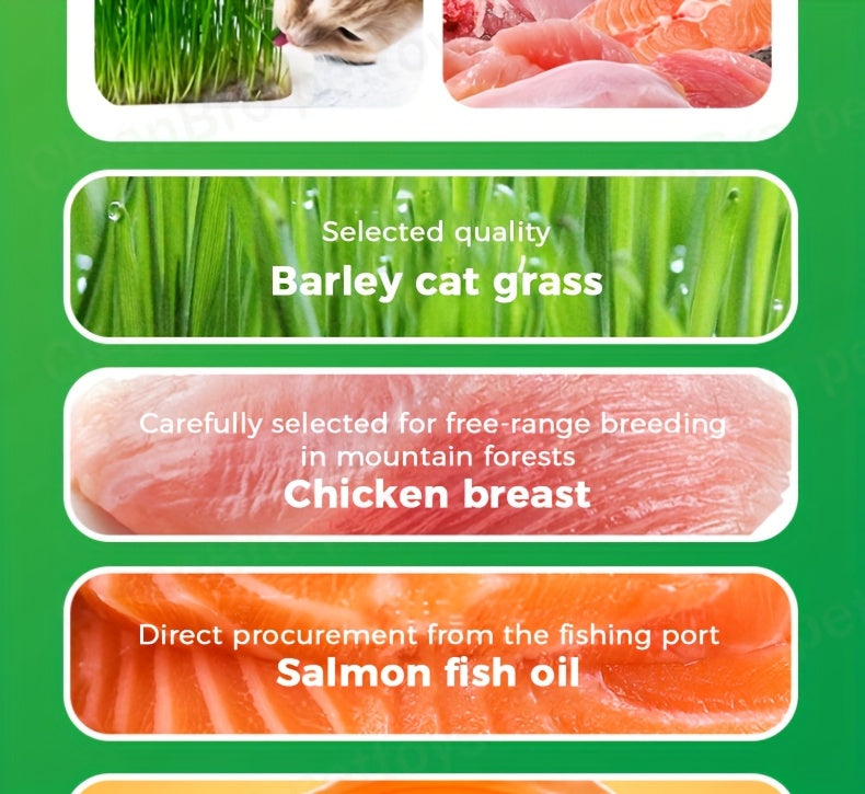 Cat Grass Freeze-Dried Granules & Hairball Tablets for Cats – Mint Molar Sticks, Chicken-Flavored Dental Snacks for Hairball Control & Teeth Cleaning, 150g / 155g