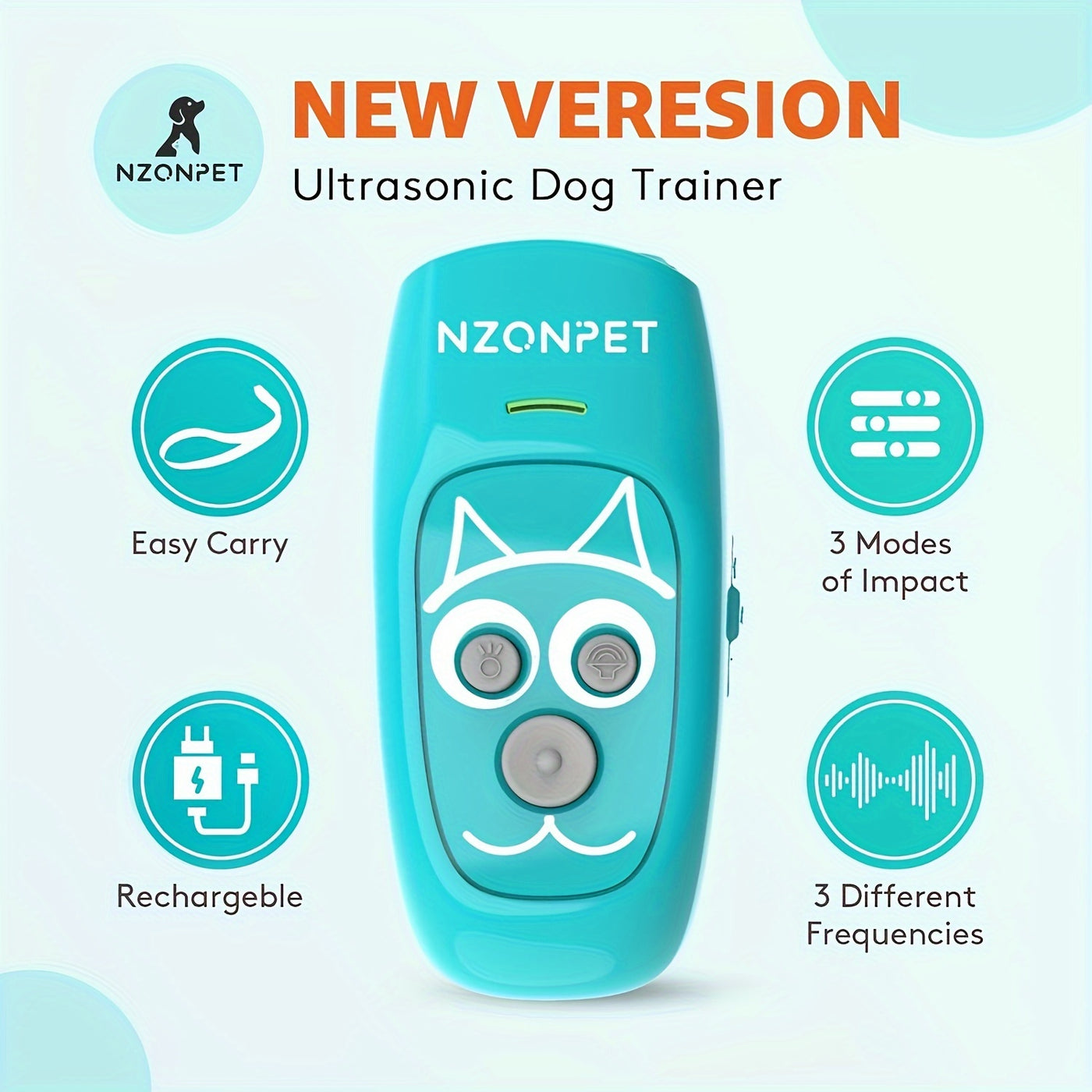 Ultrasonic Anti Barking Device 3-in-1 – Dog Bark Control & Training Tool with 3 Frequency Modes, 16.4Ft Range, Rechargeable LED Light & Wrist Strap | Green, Ginger, Black
