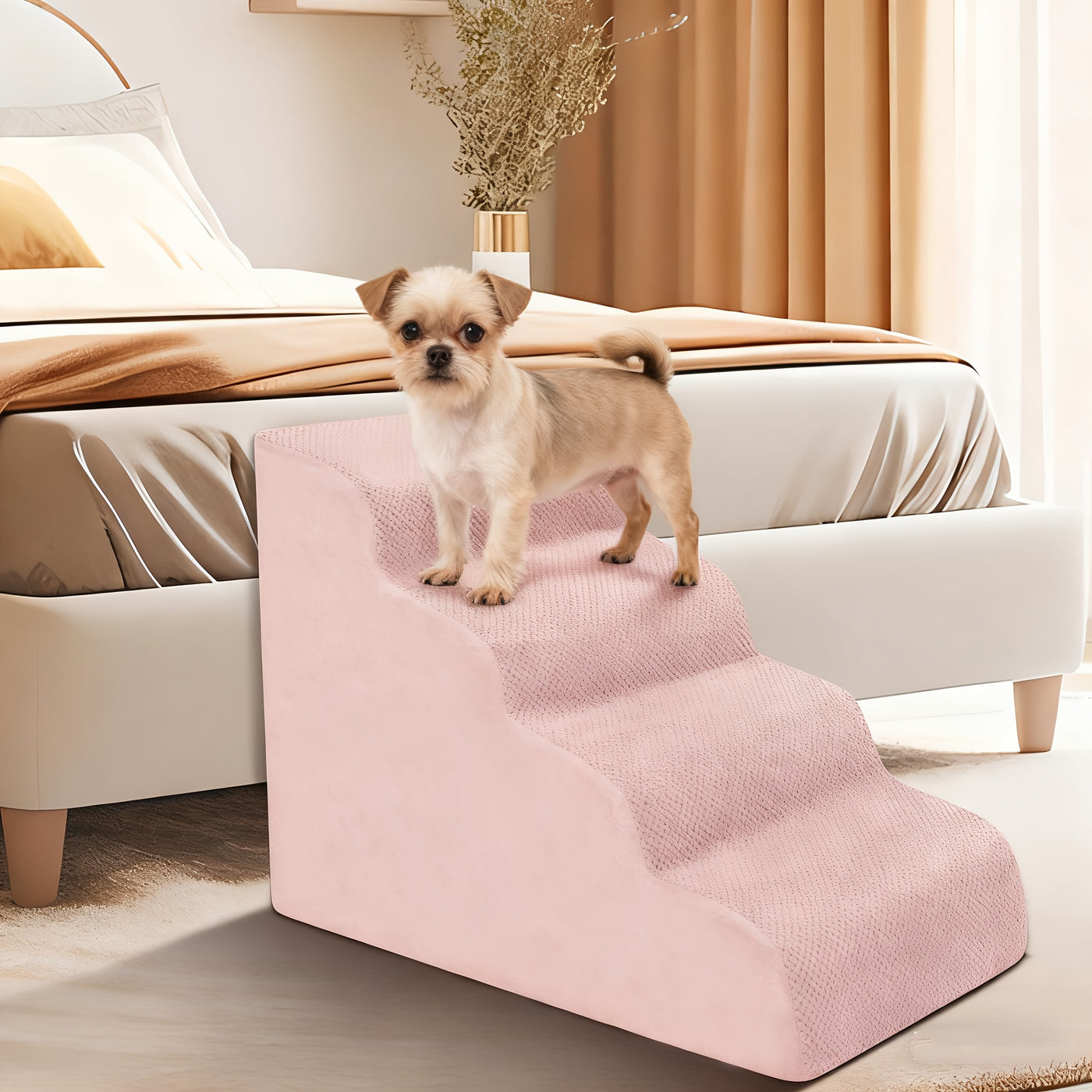 Dog Stairs for Small Dogs - Extra Wide High Density Foam Pet Steps with Non-Slip Bottom, Soft Cushioned Ramp for High Beds Couch Sofa, 2/3/4 Steps for Elderly & Injured Dogs