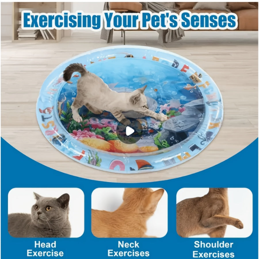 Cat Water Play Pad Interactive Inflatable Cooling Mat with Fish Toys for Cats and Small Dogs – Non-Slip Summer Ice Pad Capsule Game Toy