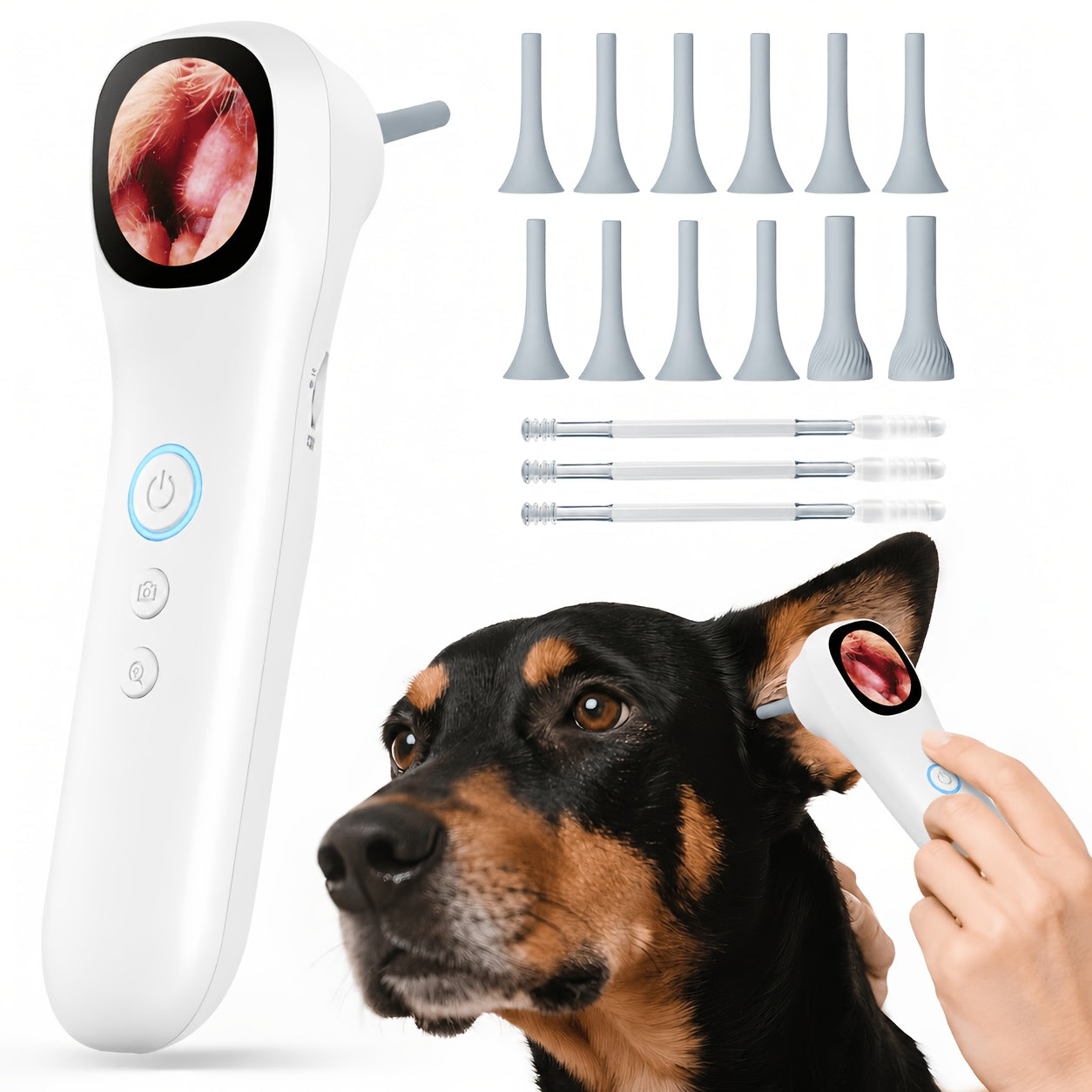 Pet Ear Camera 1080P HD with 4X Zoom – 4-in-1 Smart Inspection Tool for Dogs & Cats, 12 Replaceable Tips, USB Rechargeable, Check Ears, Nose, Mouth & Fur