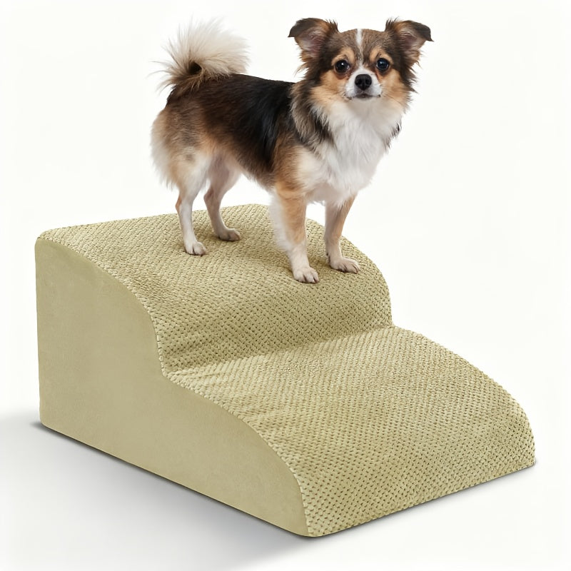 Dog Stairs for Small Dogs - Extra Wide High Density Foam Pet Steps with Non-Slip Bottom, Soft Cushioned Ramp for High Beds Couch Sofa, 2/3/4 Steps for Elderly & Injured Dogs