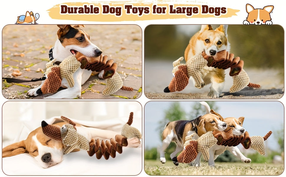 Large Squeaky Dog Pull Toy with Crinkle Filling – Stretchable 15-20 Inch Tug & Bite Toy for Small Medium Large Dogs, No Battery, Indoor Outdoor