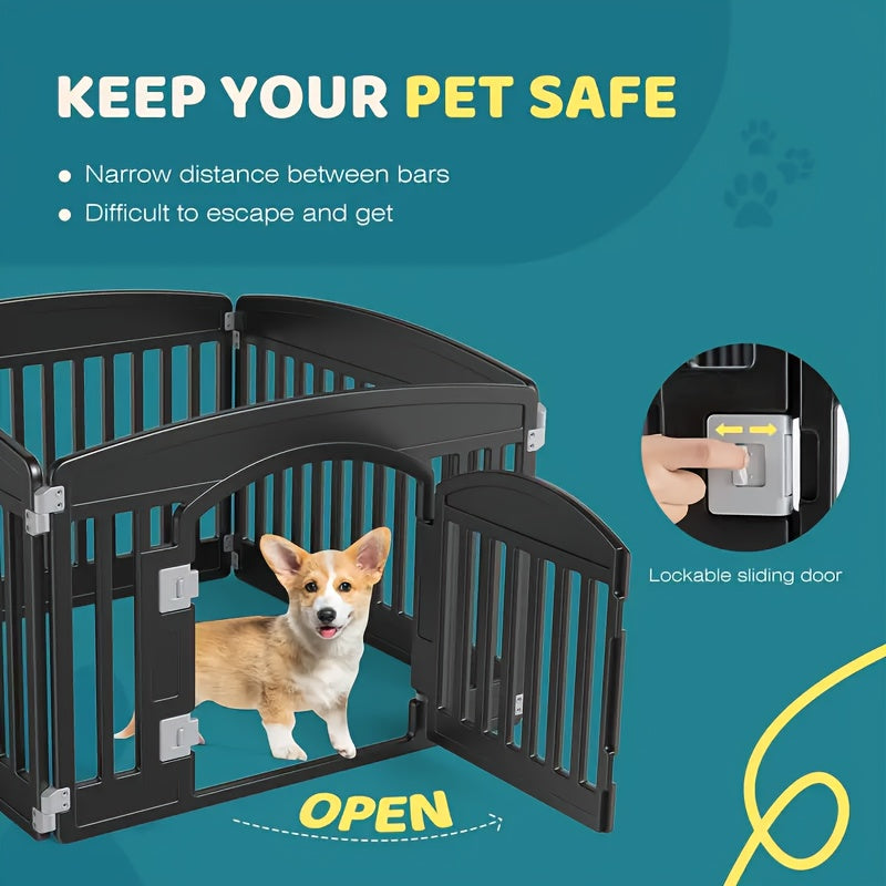 4 & 6 Panel Dog Pen with Non-Slip Bottom & Safety Locking Door - Portable Expandable Indoor Outdoor Puppy Pen for Medium Dogs, Lightweight Durable Pet Fence