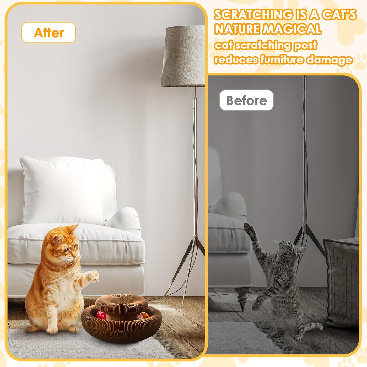 Magic Organ Cat Scratching Board with Ball Track & Bells – Foldable Cardboard Interactive Cat Scratcher Toy, 1 or 2 Pack