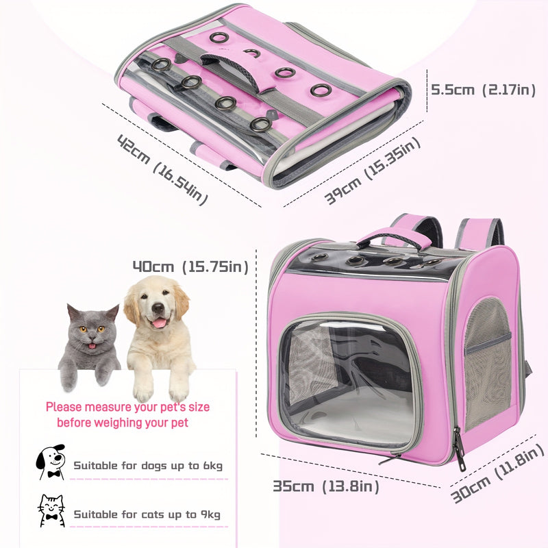Breathable Cat Backpack Carrier with Mesh Window & Front Opening – Foldable Soft-Sided Pet Backpack for Hiking, Walking & Travel, Fits Cats & Small Dogs