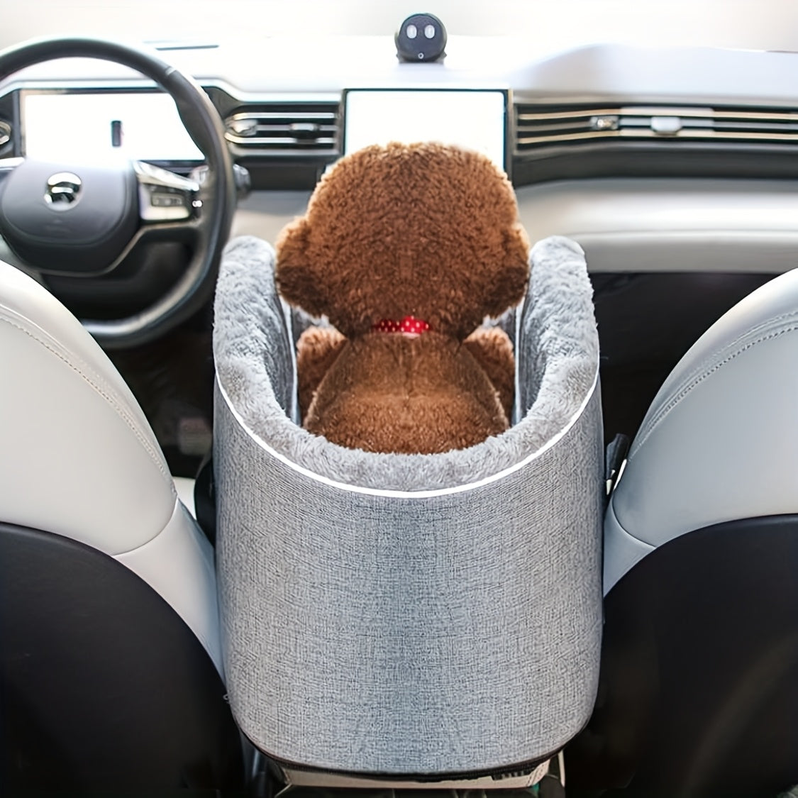 Pet Car Seat Booster for Small Medium Dogs & Cats – Portable Travel Bag with Secure Buckle Closure, Elevated View Polyester Dog Car Seat Grey
