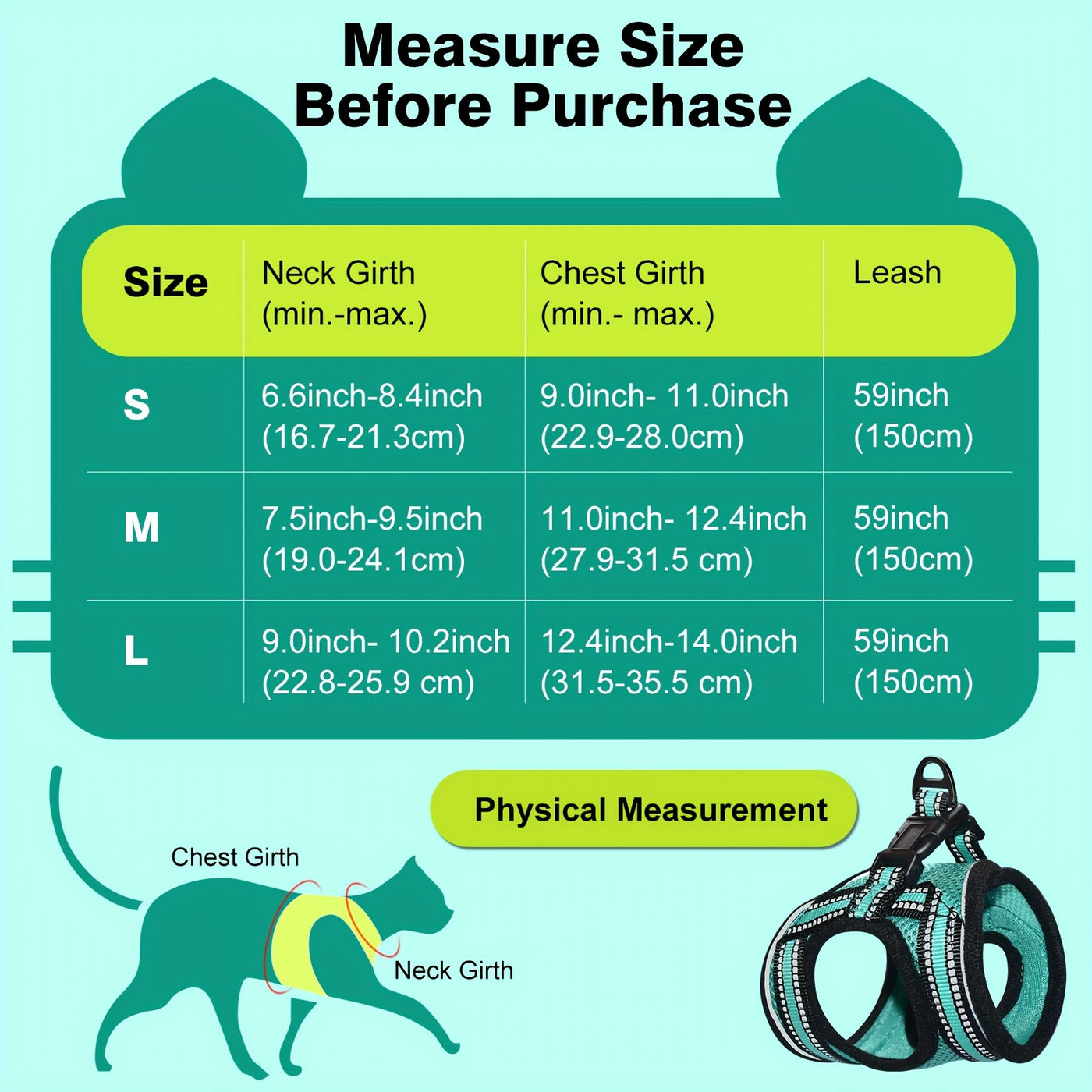 Escape-Proof Cat Harness and Leash Set – Adjustable Soft Mesh Vest with Reflective Strip for Cats & Kittens, Safe Outdoor Walking Gear, Multiple Colors & Sizes