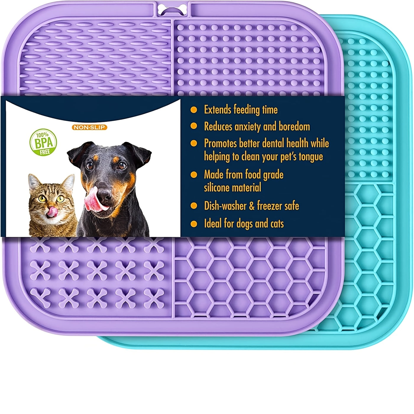 Licking Mat for Dogs & Cats with Suction Cup - Slow Feeder Boredom Buster for Bathing Grooming Anxiety Relief 1/2/4 Pack