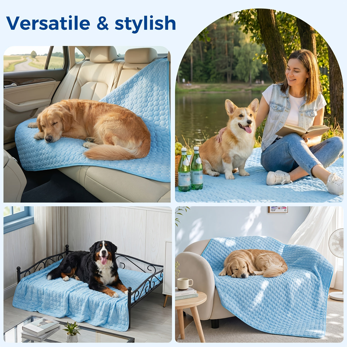 Cooling Mat for Dogs & Cats XXL 79x67 Inch - Ice Silk Summer Pet Cooling Pad Machine Washable, Snowflake Design Crate Liner for Kennels Beds Floors, Self-Cooling Blanket for Small Medium Large Dogs