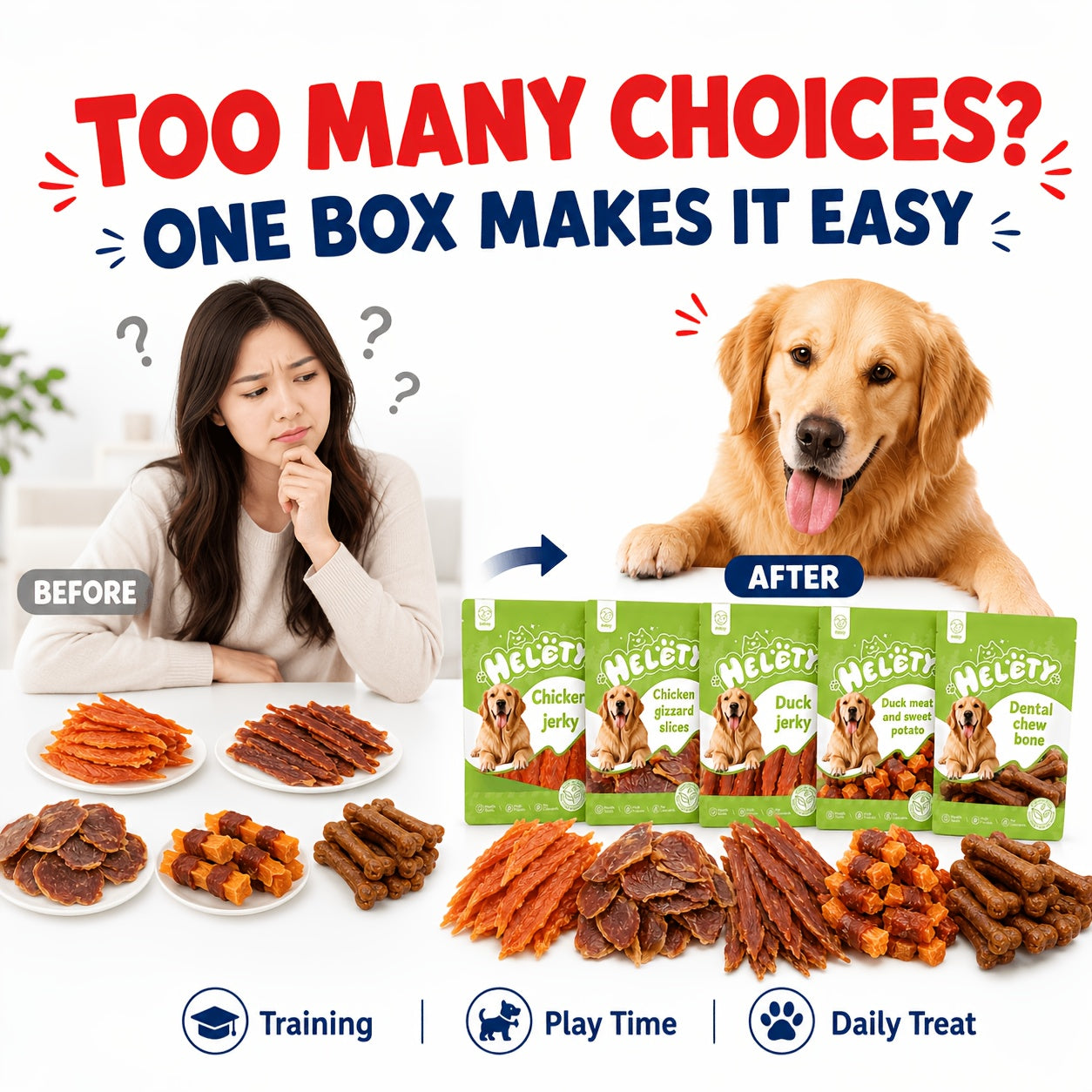 Duck & Chicken Dog Treats Variety – Chicken Egg Yolk Slices, Duck Roll Sweet Potato Chips & Duck Breast Jerky, High-Protein Easy-Digest Training Reward Snacks for Dogs