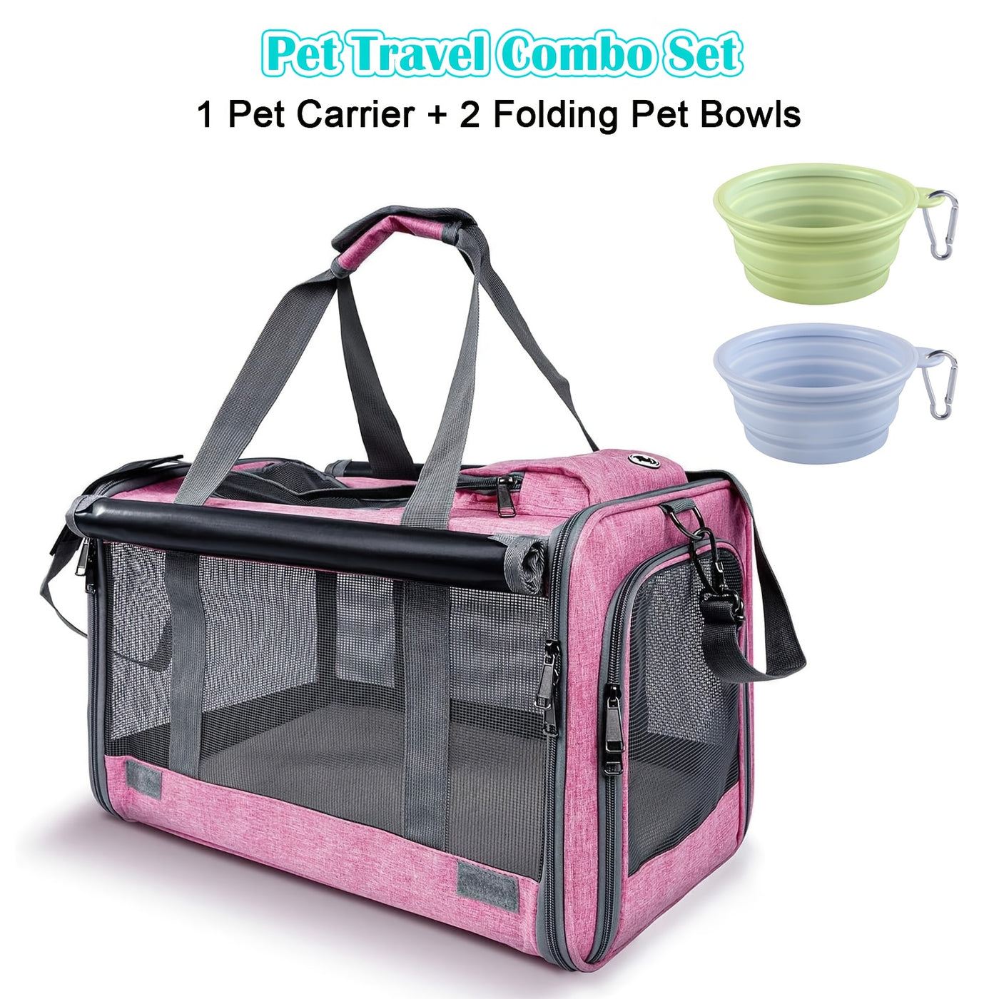 Airline Approved Soft-Sided Pet Carrier for Large Medium Cats & Small Dogs – Breathable Collapsible Travel Bag, Multiple Colors, Optional Combo with Bowls & Pet Glove