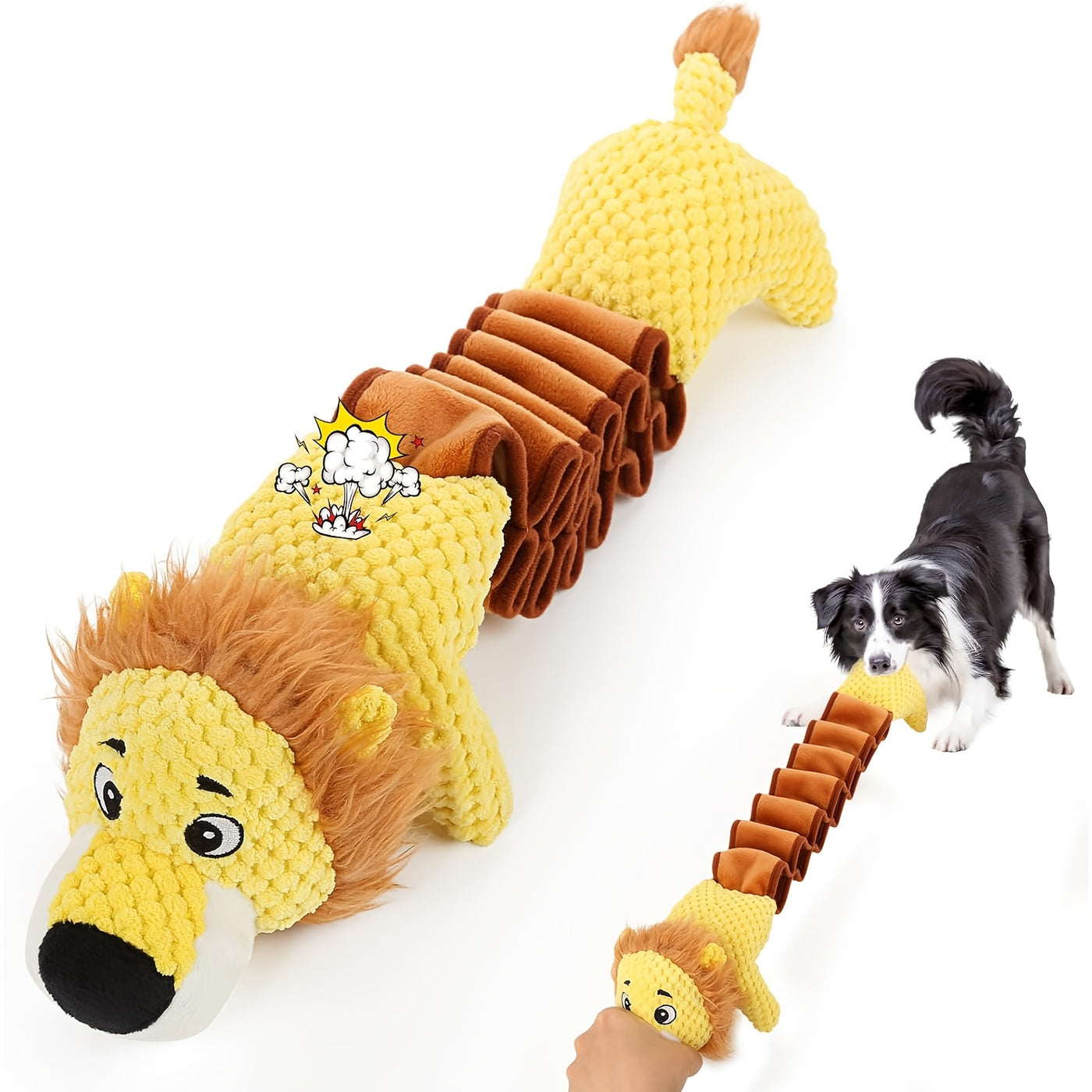 Squeaky Plush Dog Toys with Rope – Interactive Tug of War Toy for Small Medium Large Dogs, Crinkle Stuffed Animal Dog Toy, Aggressive Chewer Safe, Lion Bear Leopard Styles