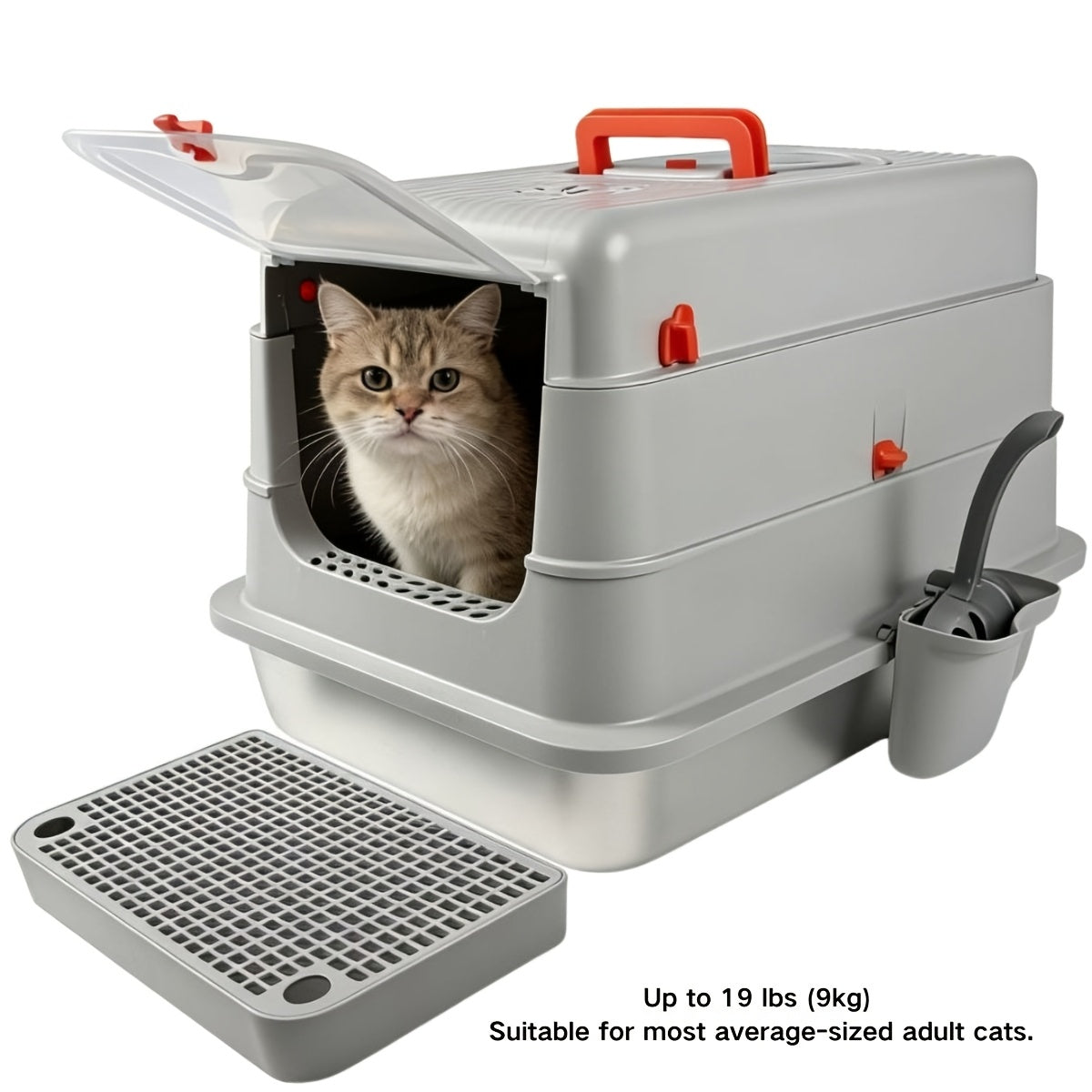 Stainless Steel Cat Litter Box XL Enclosed Odor-Proof with Scoop Step Pedal & Carbon Deodorizer for Large Cats