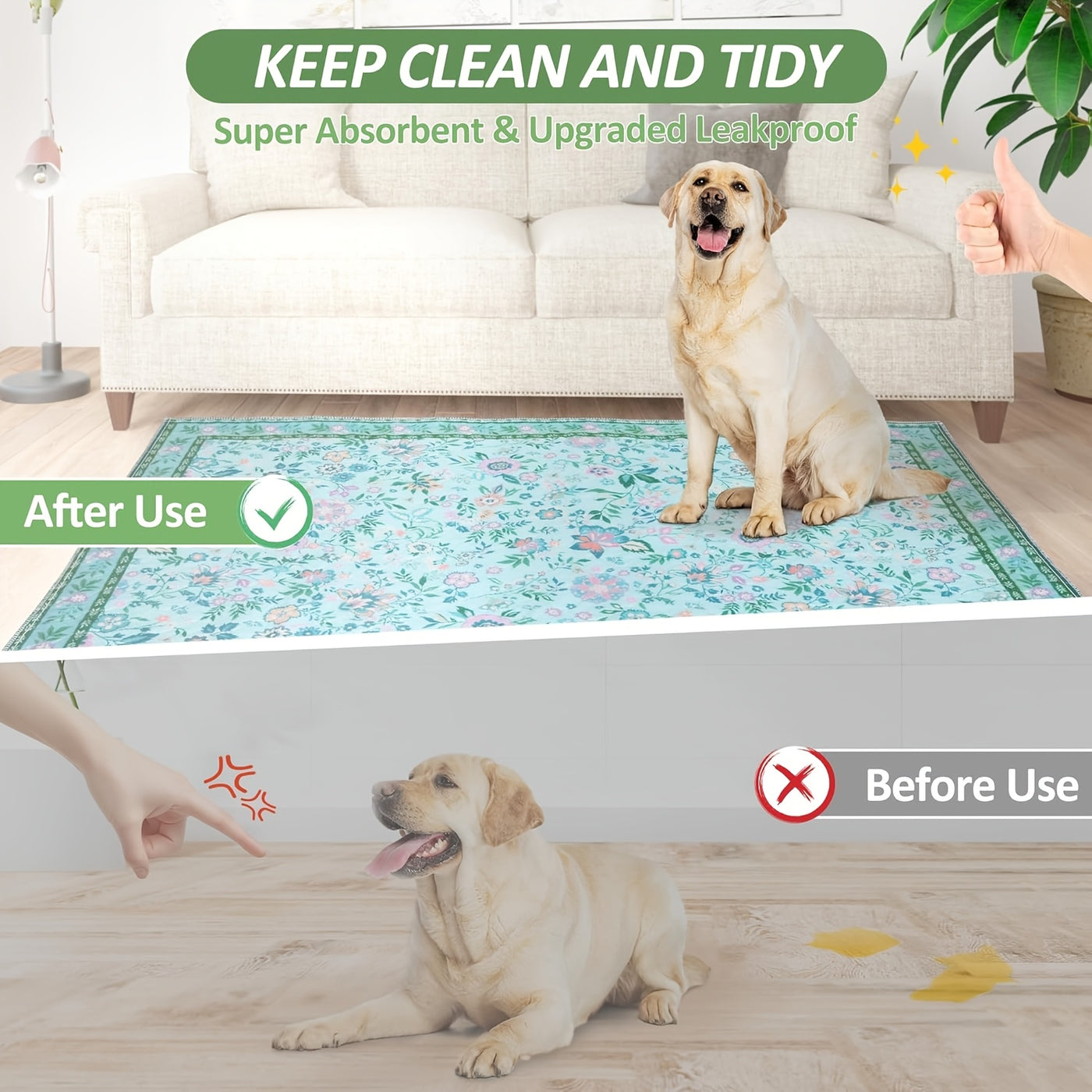 Washable Dog Pee Pads 2-Pack Reusable Non-Slip Leak-Proof Potty Training Pads for Crates and Floors