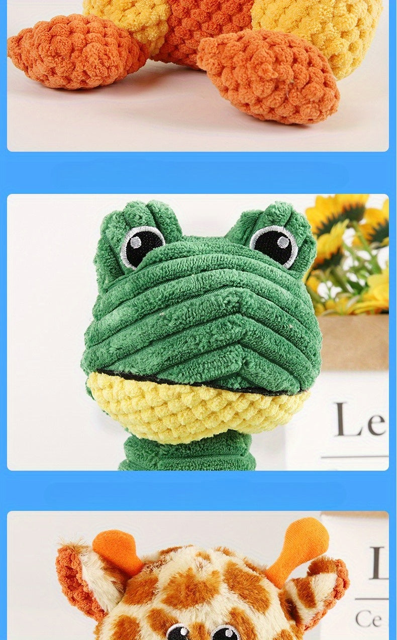 Sweetheart Squeaky Plush Dog Toy – Cute Animal Print Chew & Tug Toy for Aggressive Chewers, Interactive Dog Toy for All Breeds, Duck Deer Frog Styles