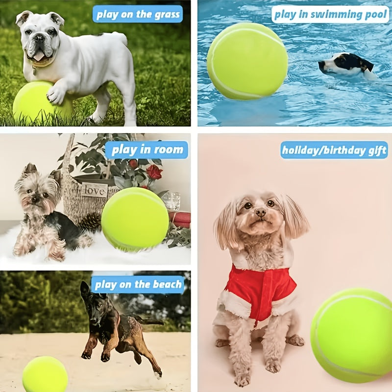 Large Tennis Ball Pet Toy 2 Pack with Air Pump - Durable Chew-Resistant Dental Ball for Cats & Dogs Interactive Play & Teeth Cleaning