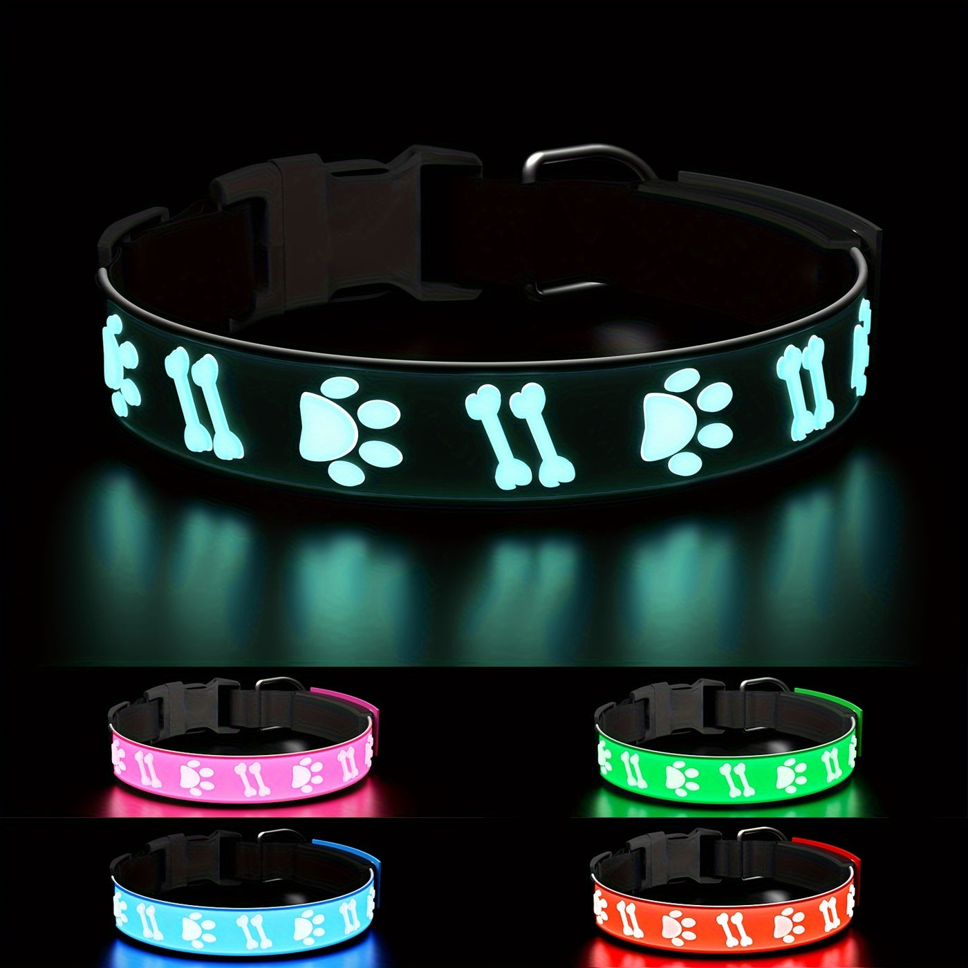 LED Dog Collar USB Rechargeable with 15 Light Modes – Adjustable Glow Safety Collar for Nighttime Walks, Soft 3D Flash Pet Collar for All Dog Sizes, Green Blue Pink Red Black