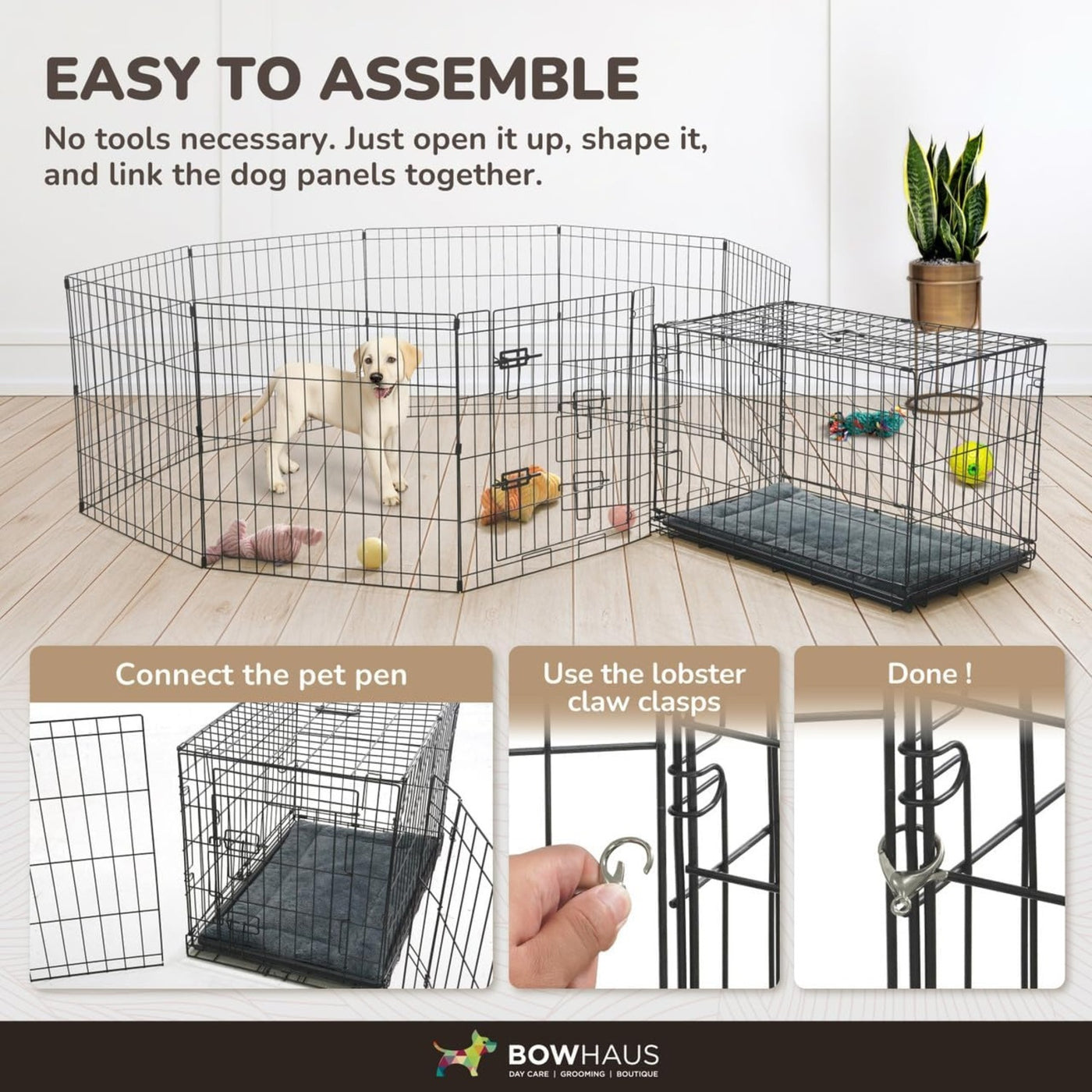 Metal Dog Playpen 8-Panel Foldable with Gate – Heavy-Duty Iron Exercise Fence Cage for Small Dogs, Indoor Outdoor Portable Kennel, 24"/30"/36" Height Options