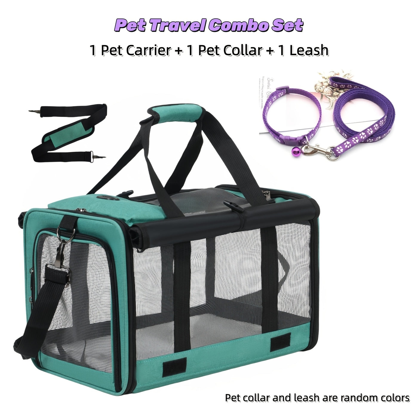 Airline Approved Soft-Sided Pet Carrier for Medium Cats & Small Dogs – Breathable Collapsible Oxford Travel Bag with Zipper, Optional Combo with Collar & Tether