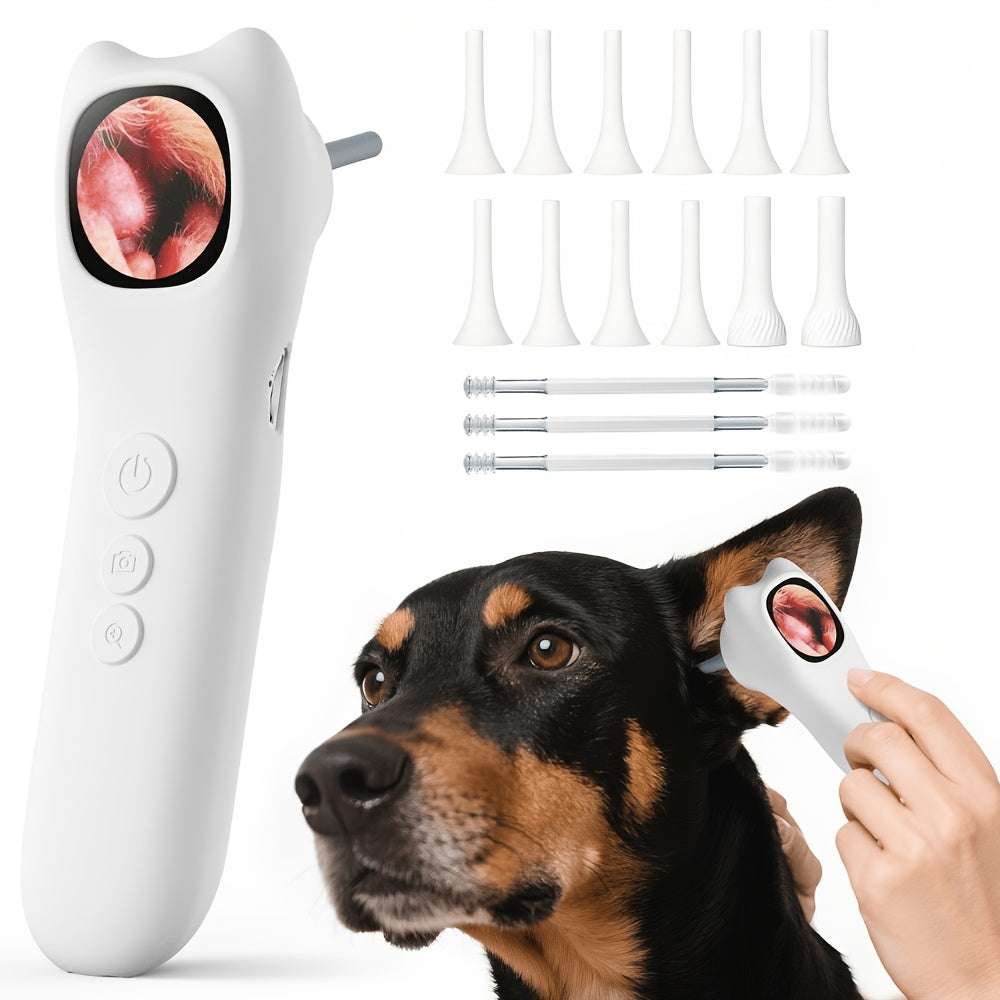 Pet Ear Camera 1080P HD with 4X Zoom – 4-in-1 Smart Inspection Tool for Dogs & Cats, 12 Replaceable Tips, USB Rechargeable, Check Ears, Nose, Mouth & Fur