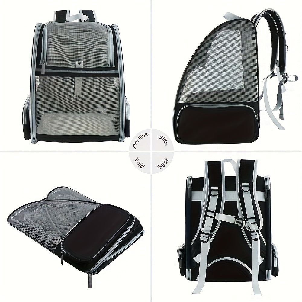 Cat Carrier Backpack – Ventilated Foldable Pet Backpack with Mesh Windows & Harness, Fits Cats up to 18lbs & Dogs up to 15lbs, Travel Hiking Car Airplane