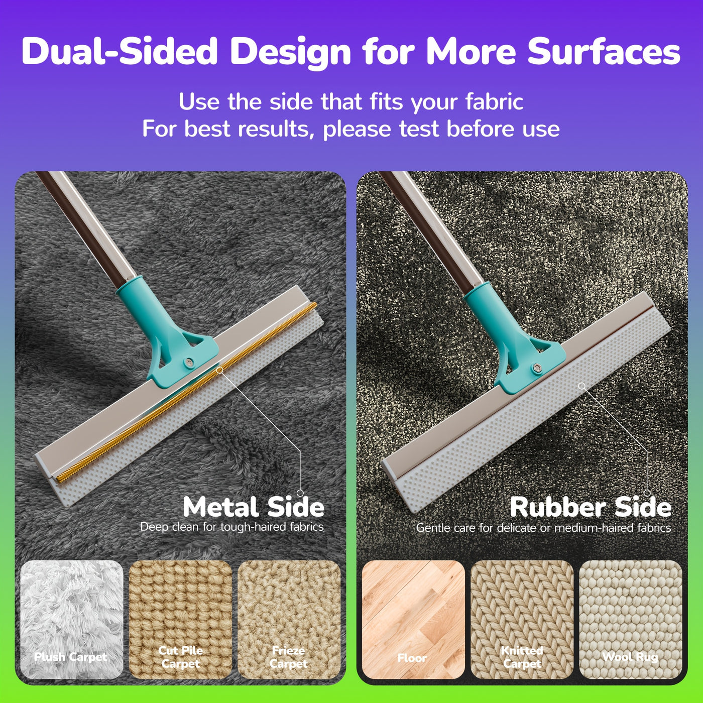 Pet Hair Remover Carpet Rake – Dog & Cat Hair Removal Tool with 51in Handle for Rugs, Upholstery & Stairs, Deep Cleaning Fur Rake for Home