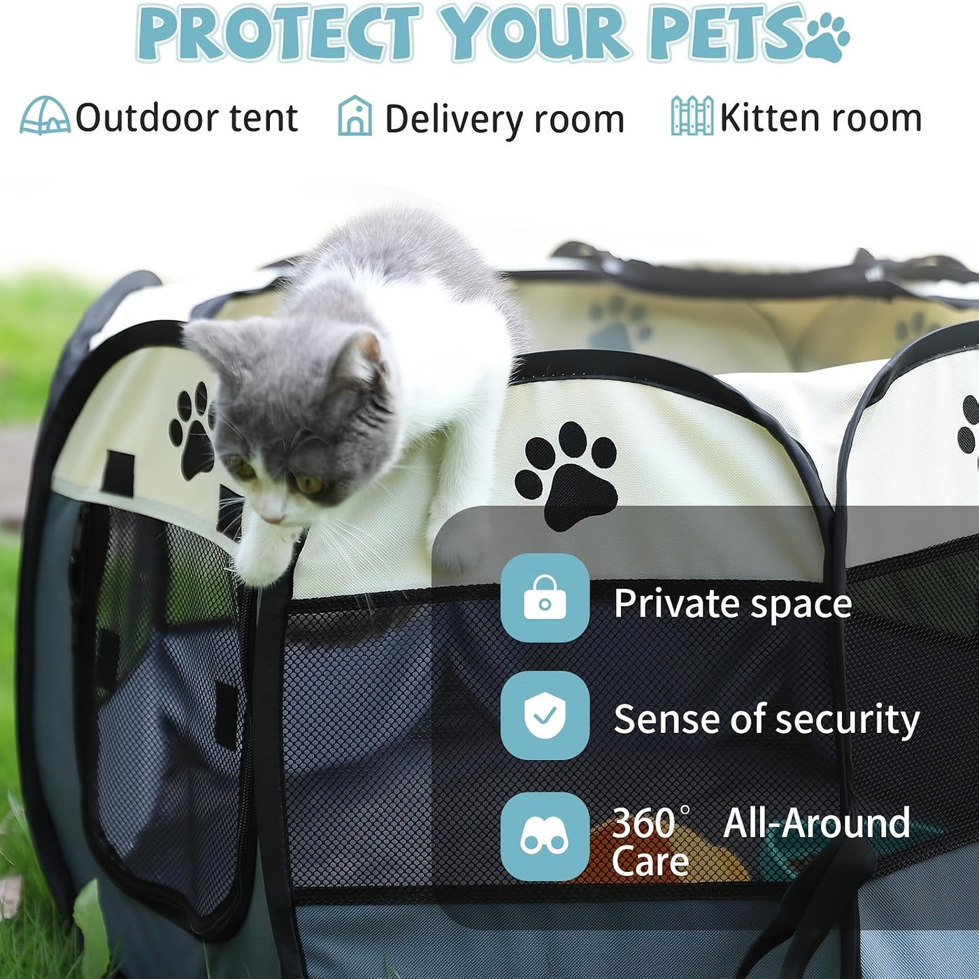 Foldable Octagonal Pet Enclosure Tent for Cats & Dogs - Scratch-Resistant Oxford Fabric, Open Top, Portable Indoor Outdoor Playpen for Kittens Puppies